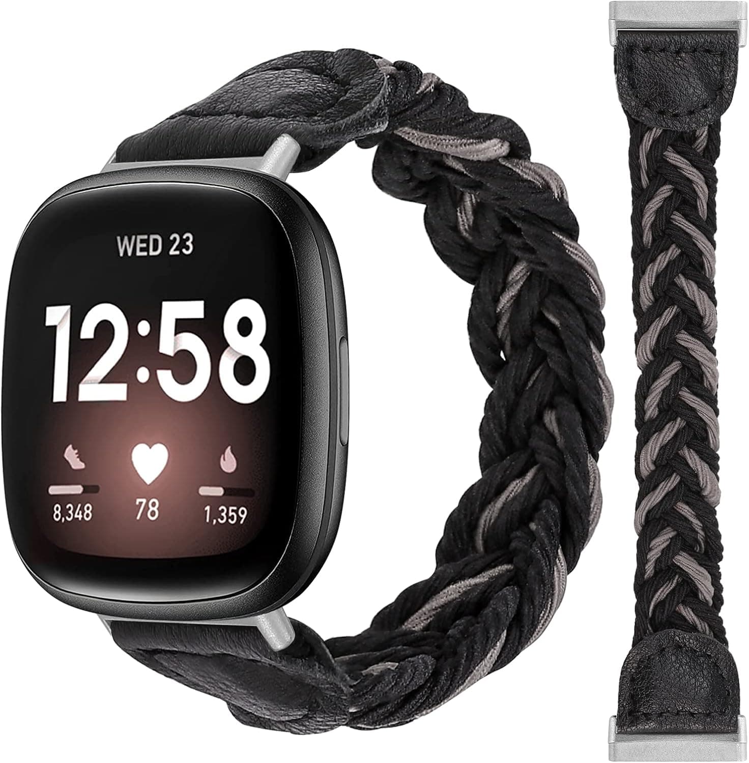 Minyee Braided Bands Compatible with Fitbit Versa 3/Fitbit Sense Band for Women, Elastic Solo Loop Stretchy Designer Nylon Wristband Slim Woven Replacement Bracelet Accessories for Versa 3/Sense Watch,M