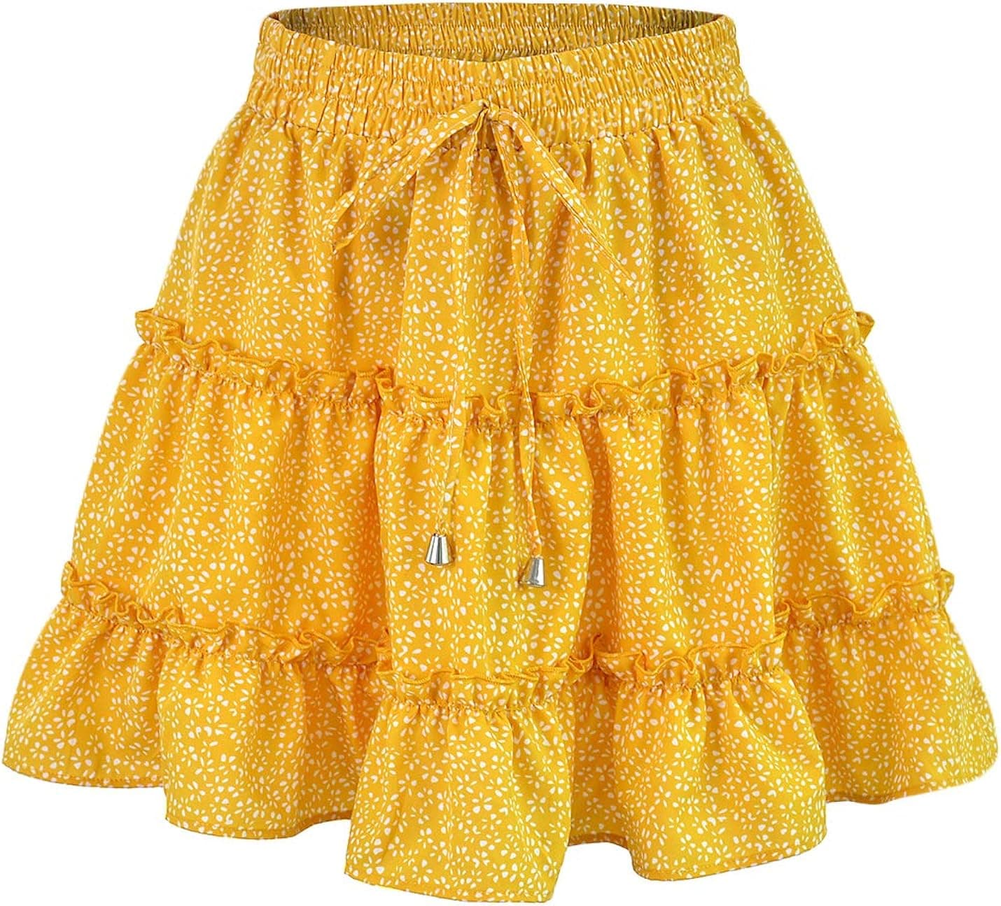 UANEO Women's Summer Floral Print Mini Skirt High Waisted Ruffle Swing Beach Short Skirts