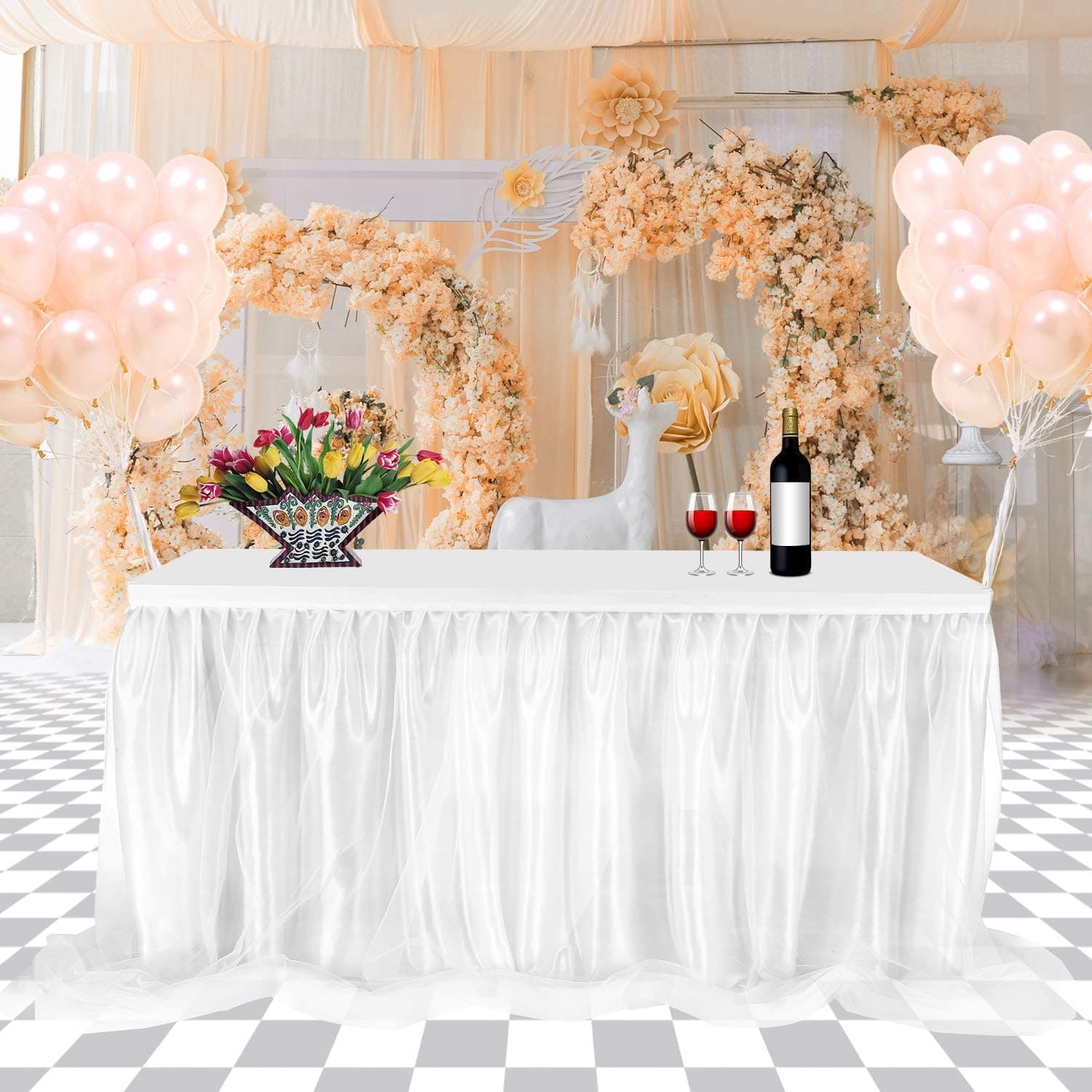 Tulle Table Skirt, FAMIROSA Tutu Tablecloth Skirting for Rectangle or Round Tables for Party, Wedding, Banquet, Baby Shower Christmas, Home Decoration (L6(ft) H30in, White)