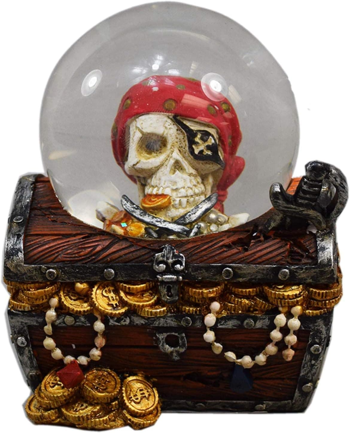 Pirate Treasure Chest Glitter Snow Globe, 4 Inches