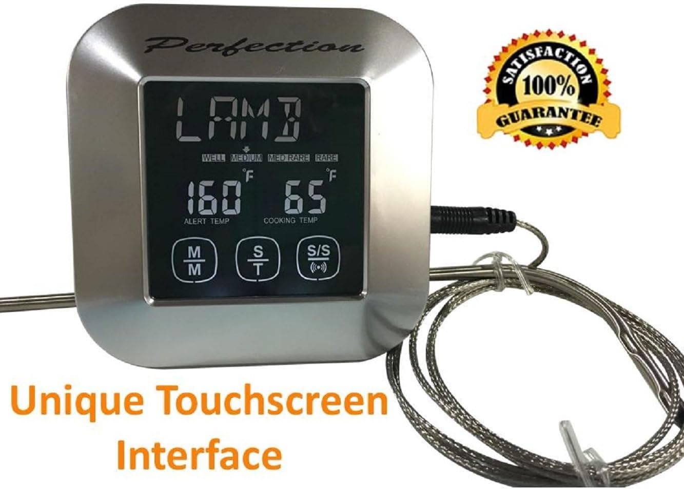 Perfection Meat Thermometer 0 Digital Kitchen Cooking Food Meat Thermometer Timer for BBQ Smoker Grill Oven-Instant Read Touchscreen-Extra Probe Silver