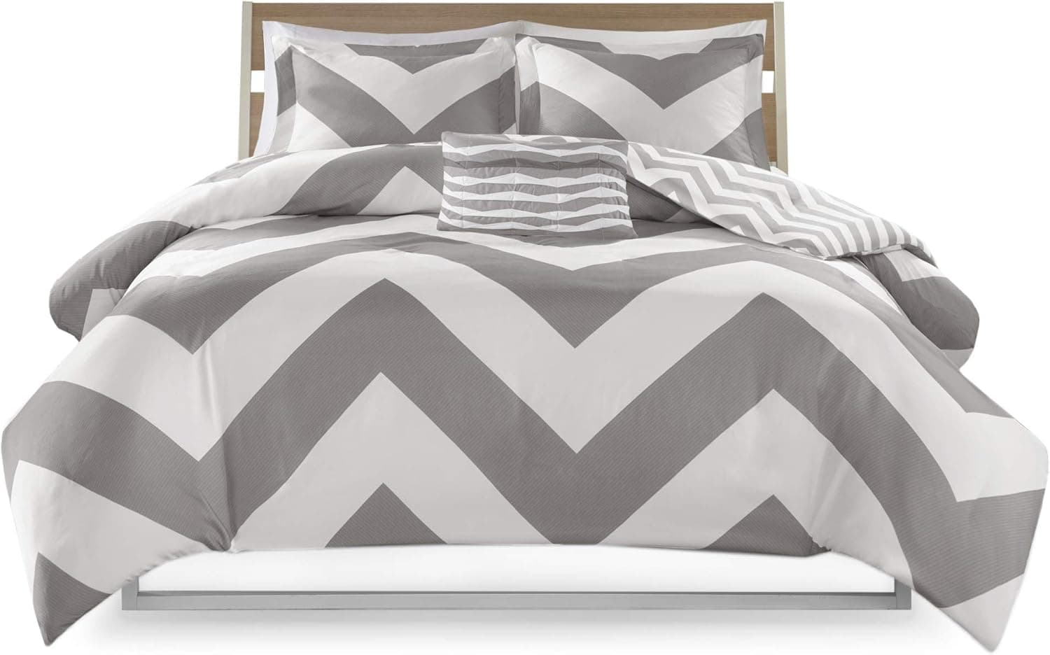 Mi Zone Libra Teen Girls Boys Duvet Cover Set King/Cal King Size - Grey , Chevron – 4 Piece Bed Covers Bedding Sets – Ultra Soft Microfiber Duvet Cover Set