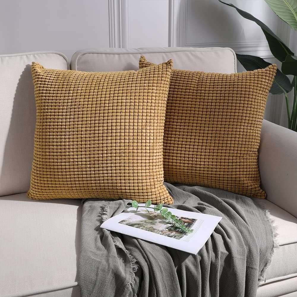 NANPIPER Throw Pillow Covers, Decorative Pillow Cushion Covers 20x20, Set of 2 Soft Corduroy Square Pillowcase for Sofa/Bed, Brown
