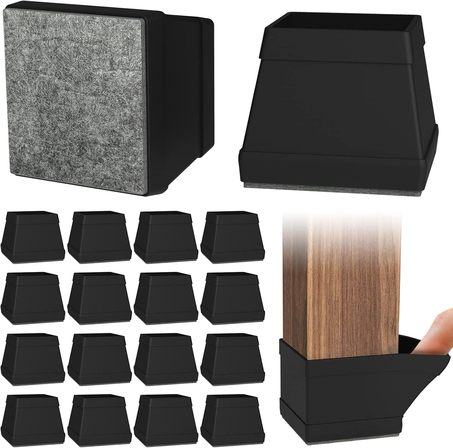 Mbear 16 PCS Square Silicone Chair Leg Floor Protectors,Chair Leg Protectors for Hardwood Floors. 2 Inch XL