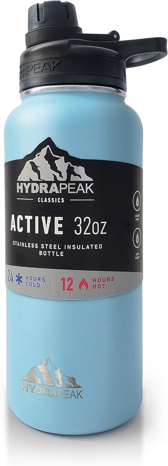 Hydrapeak 32 oz Insulated Water Bottle with Chug Lid - Reusable Leak Proof Stainless Steel Water Bottles, Double Wall Vacuum Insulation | 24 Hours Cold and 12 Hours Hot