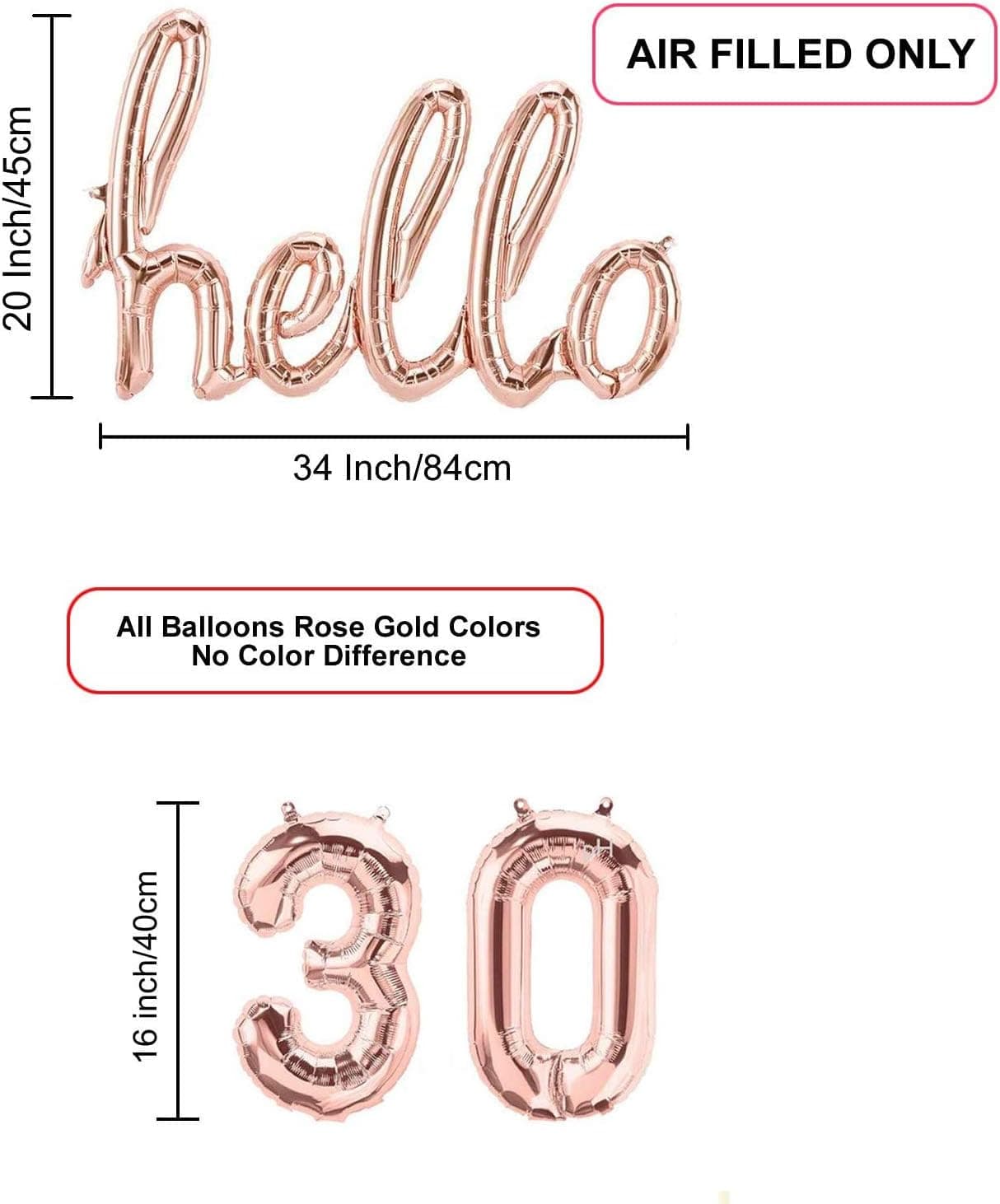 30th Birthday Decoration Hello 30 Rose Gold Foil Balloons Banner Party Backdrop Decor Photo Background for Anniversary Decor