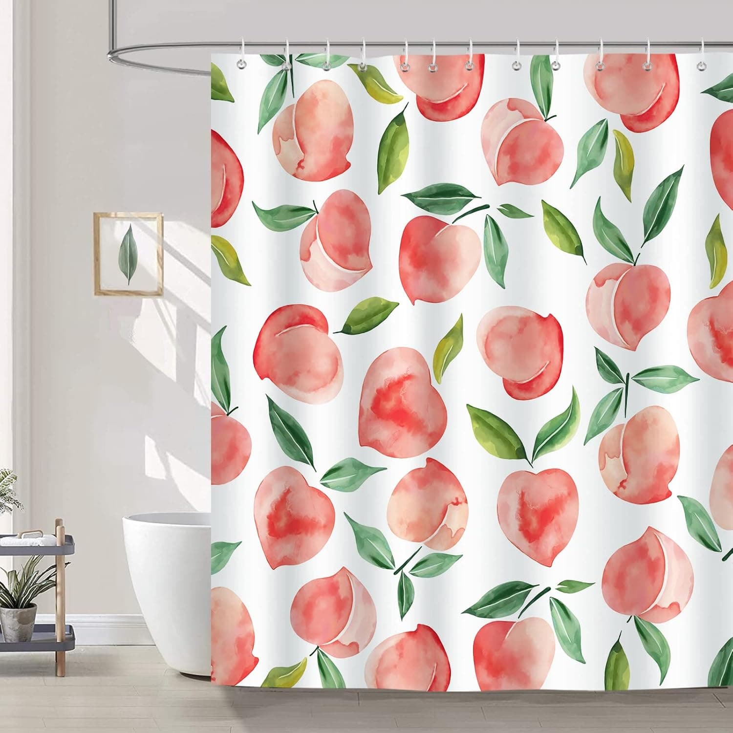 Bonhause Peach Shower Curtains for Bathroom Summer Fruit Pink Decorative Bath Curtain 72 x 72 Inch Polyester Fabric Waterproof Bathroom Curtain with 12 Hooks