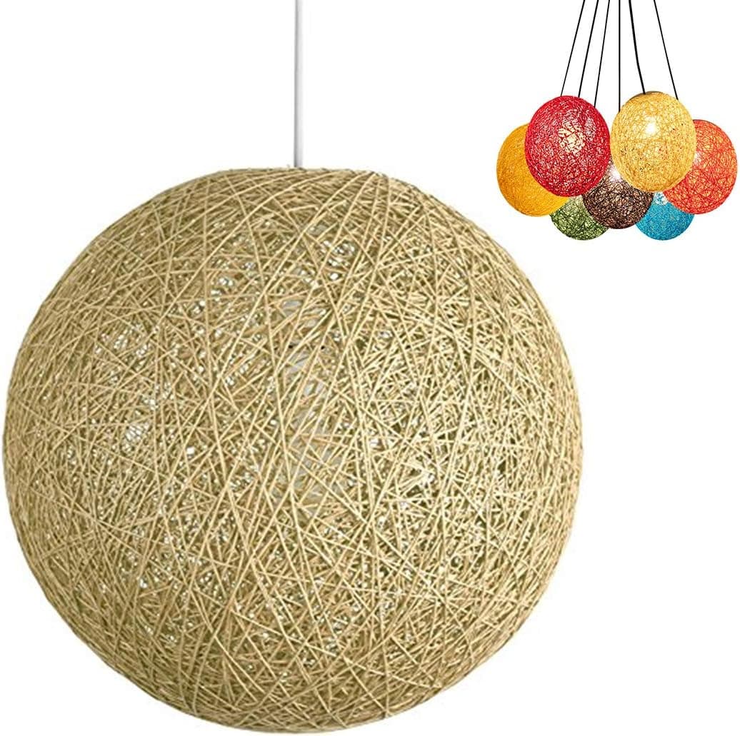 HTRUIYA Modern Lattice Wicker Rattan Globe Ball Style Ceiling Pendant Light Lampshade Creative Personality bar, Coffee Shop, Bedroom, Restaurant Home Simple Decoration Lighting (Cream, 23cm)