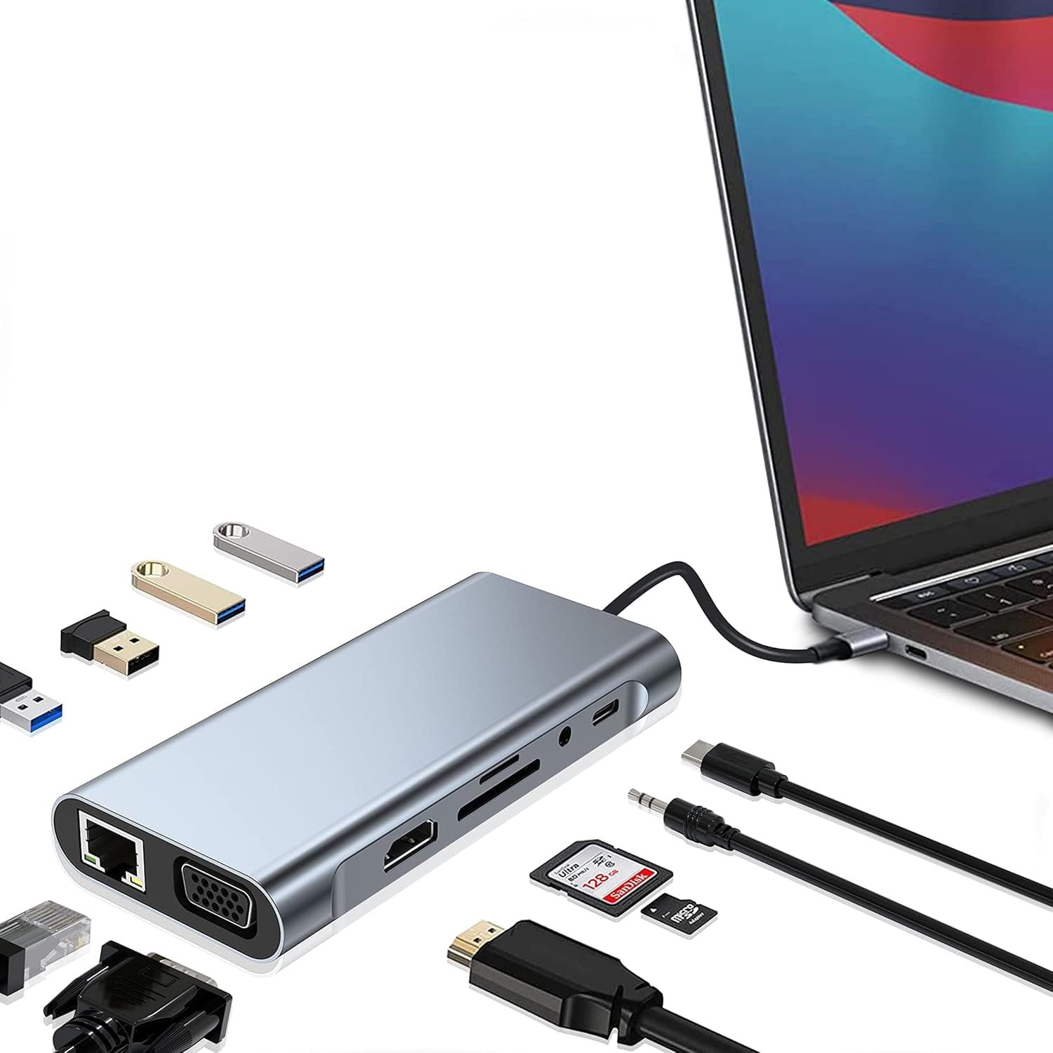 USB C Hub Multiport Adapter, 11 in 1 Docking Station with 4K HDMI, VGA,1000 RJ45 Ethernet, PD Charging, USB 3.0/2.0, SD/TF Card, Universal Hub Compatible with MacBook Dell Lenovo Surface Laptop