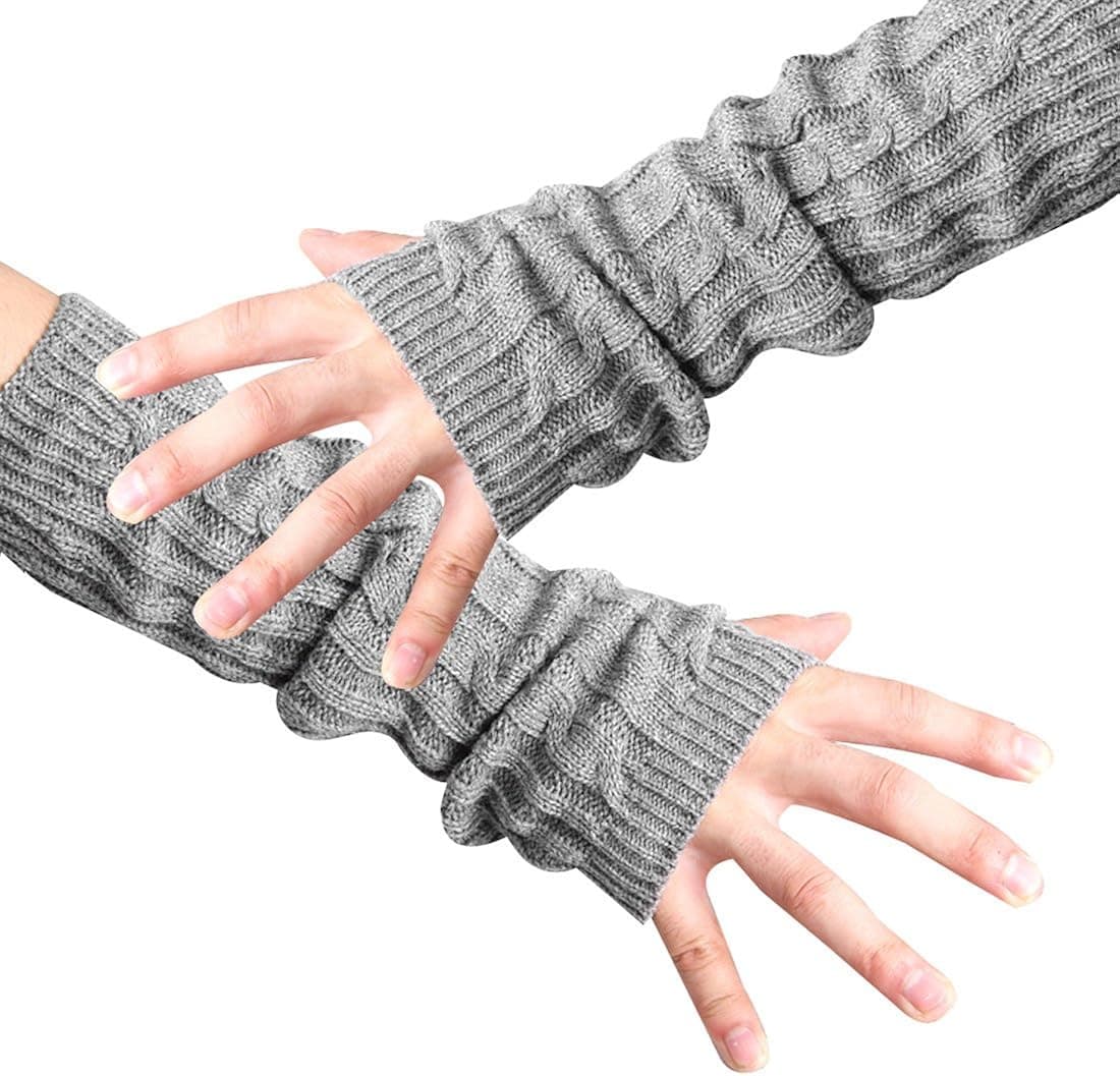 Men Fingerless Design Thumb Hole Knitted Long Gloves