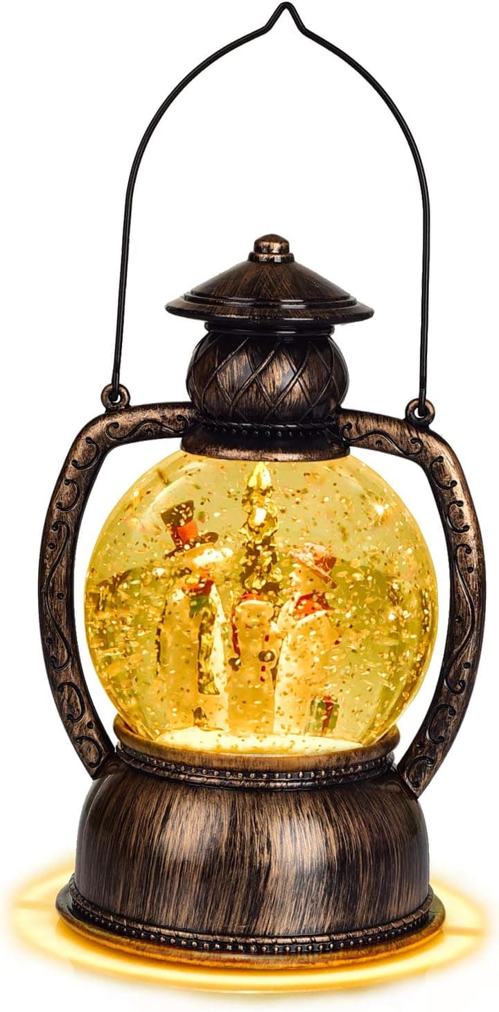 10 Inch Lighted Lanterns Christmas Lantern Christmas Tree Snowman Glitter Water Lantern for Christmas Home Tabletop Display