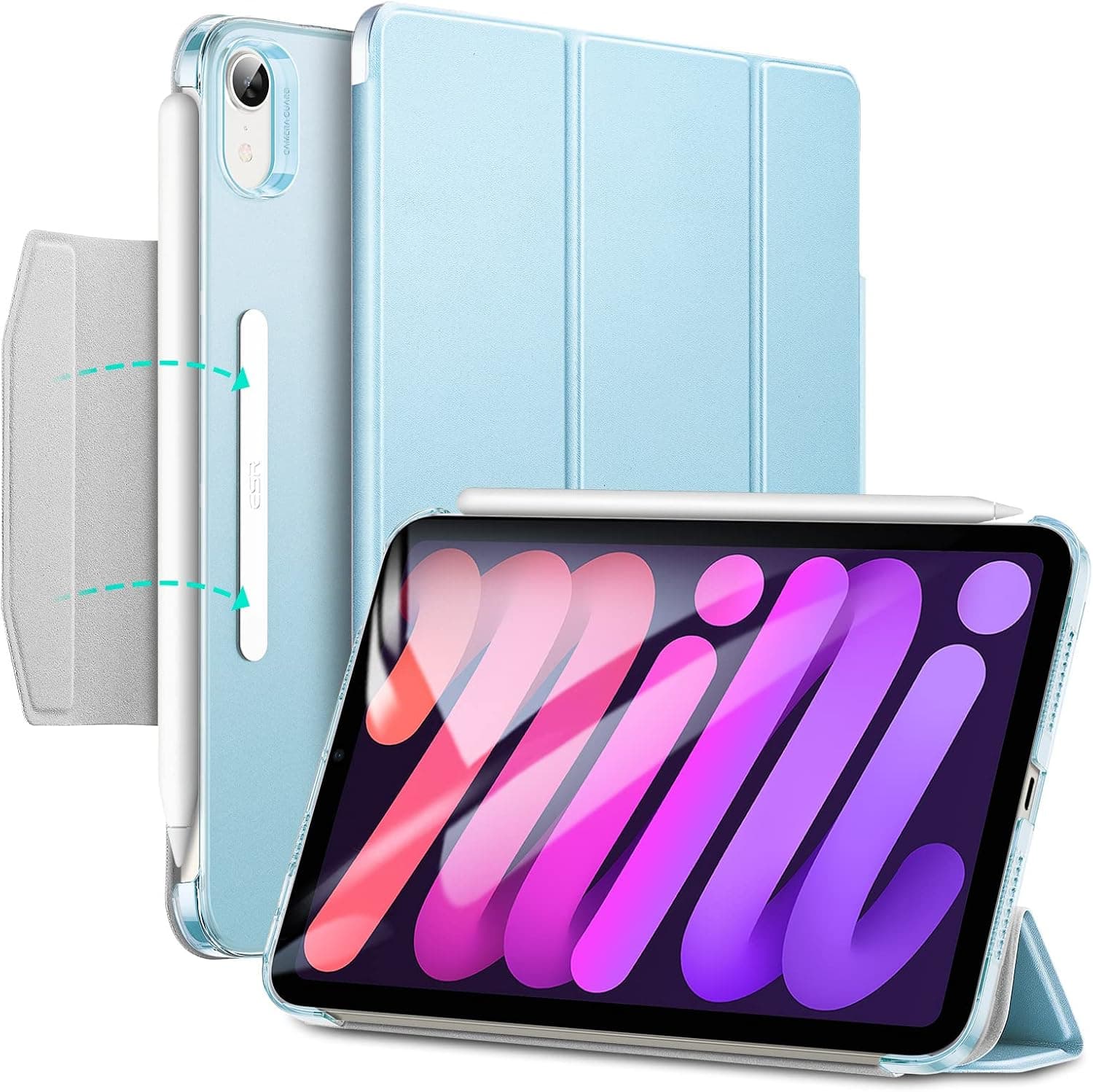 ESR for iPad Mini 6 Case, iPad Mini 6th Generation Case(8.3 inch, 2021), Trifold Smart Case with Magnetic Clasp, Auto Sleep and Wake, Slim and Lightweight, Pencil 2 Wireless Charging, Sky Blue