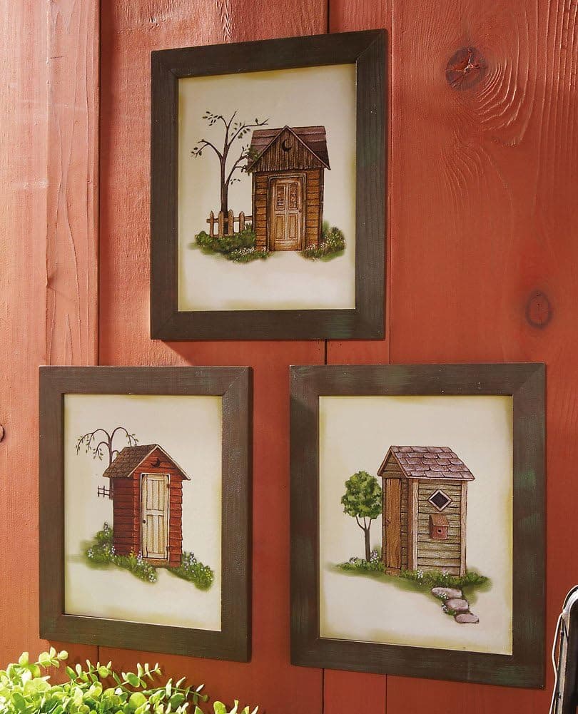 Collections Etc - Outhouse Framed Print Trio Primitive Wall Decor