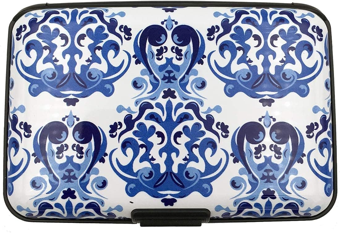 RFID Credit Card Holder for Women or Men, Theft Proof Credit Card Holder, Slim Design Fits in Pocket (Blue and white porcelain)