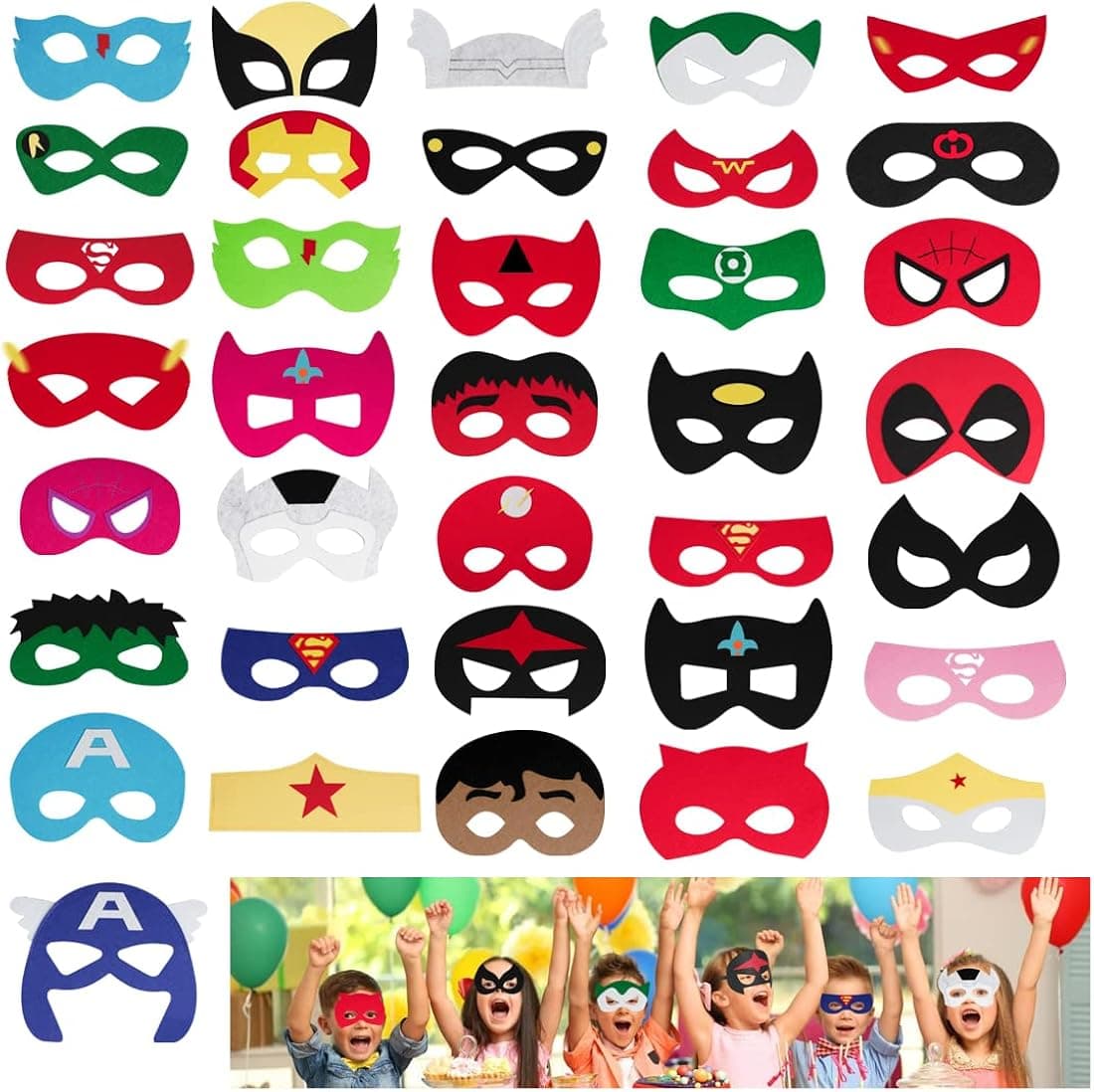 Jolumros Superhero Masks Party Favors for Kids - 36 Pcs Kids Super Hero Costumes Party Supplies Cosplay Felt Mask for Kids Superhero Party Favors Decorations
