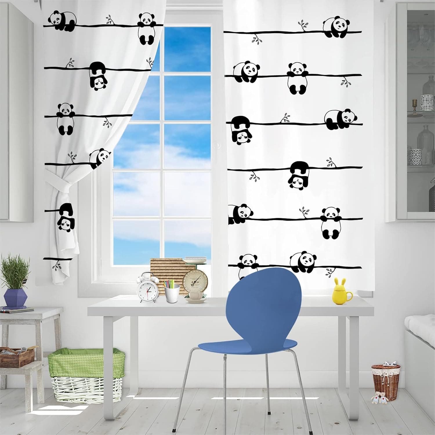 Panda Blackout Drapes Cute Animal Pattern Window Curtain Cartoon Panda Bear Printed Window Drapes for Boys Girls Kids - Thermal Insulated Room Curtains for Living Room, 2 Window Curtain Panels