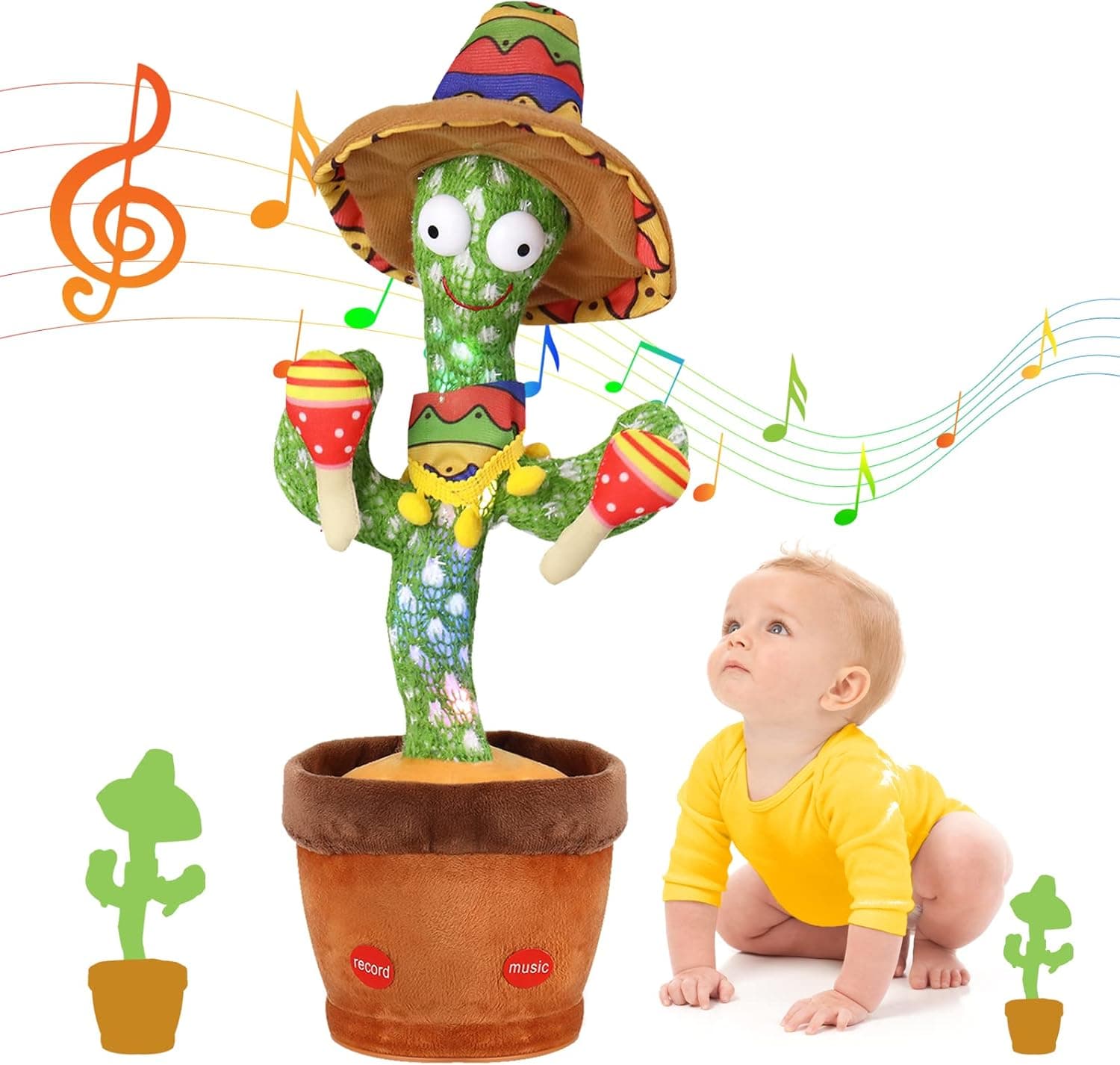 JISON21 Dancing Cactus Talking Singing Plush Toy Mimicking Repeats What You Say,Colorful Glowing Cactus Toys Baby Toys,Christmas Toy Gifts for Baby for 3 4 5 6+ Year Olds
