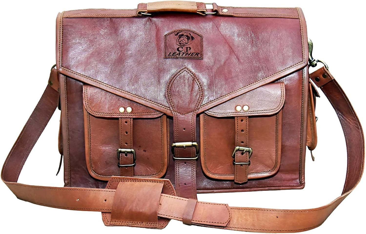18 INCH Vintage Handmade Leather Travel Messenger Office Crossbody Bag Laptop Briefcase Business Messenger Computer College Satchel Leather Crossbody Case & Tablet Day Bag