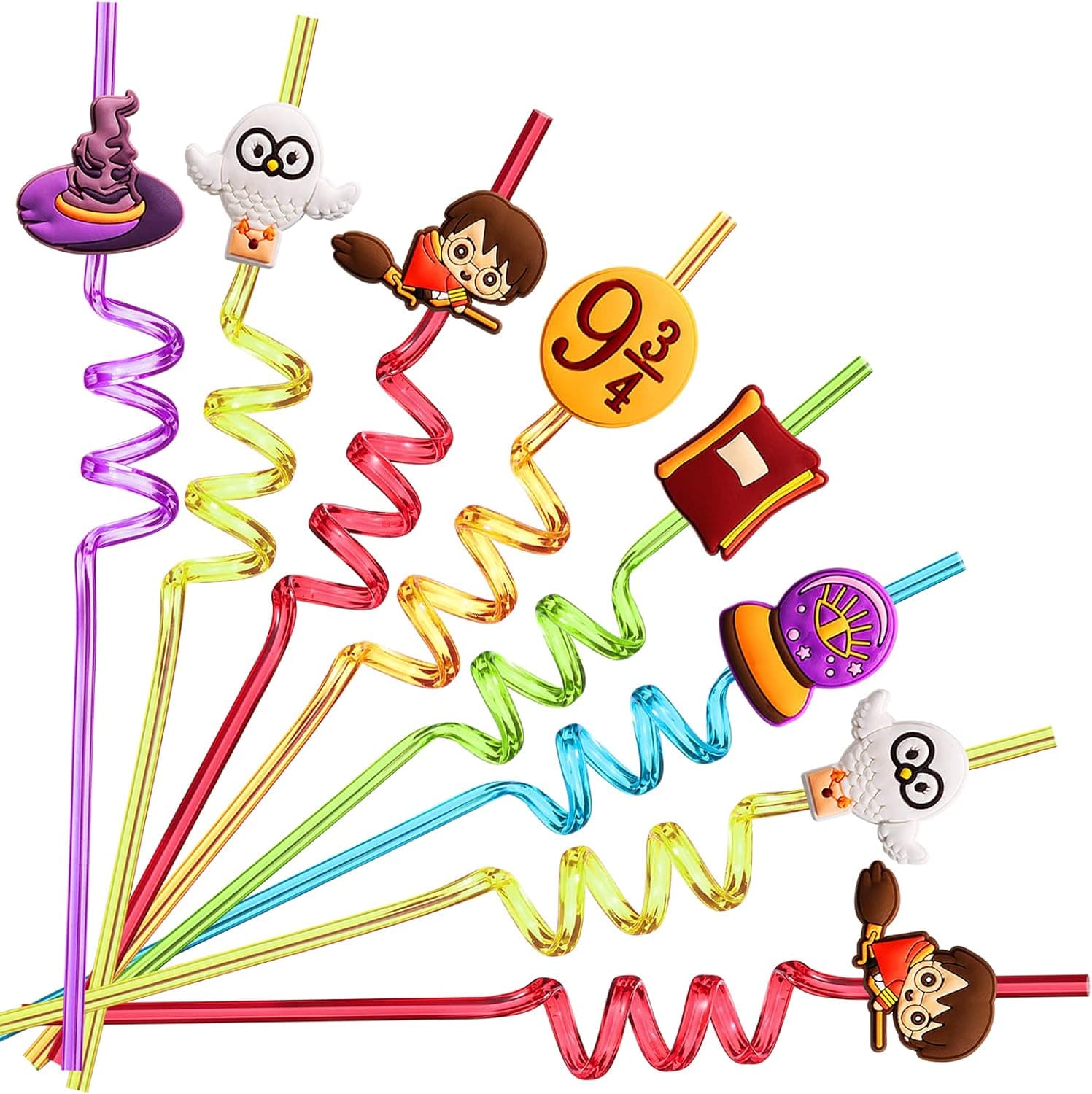 24 Harry Straws for Kids Wizard Potter Party Supplies Favors, Magic Wizard School Party Gift with 2 Cleaning Brushes