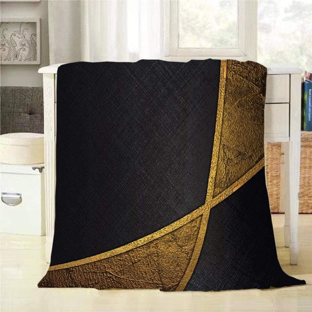 Mugod Gold Cutout Throw Blanket Black Background with Gold Stripes and Inserts of Metal Extra Soft Warm Lightweight Cozy Luxury Suitable for Babies Family Pets 30x40Inch