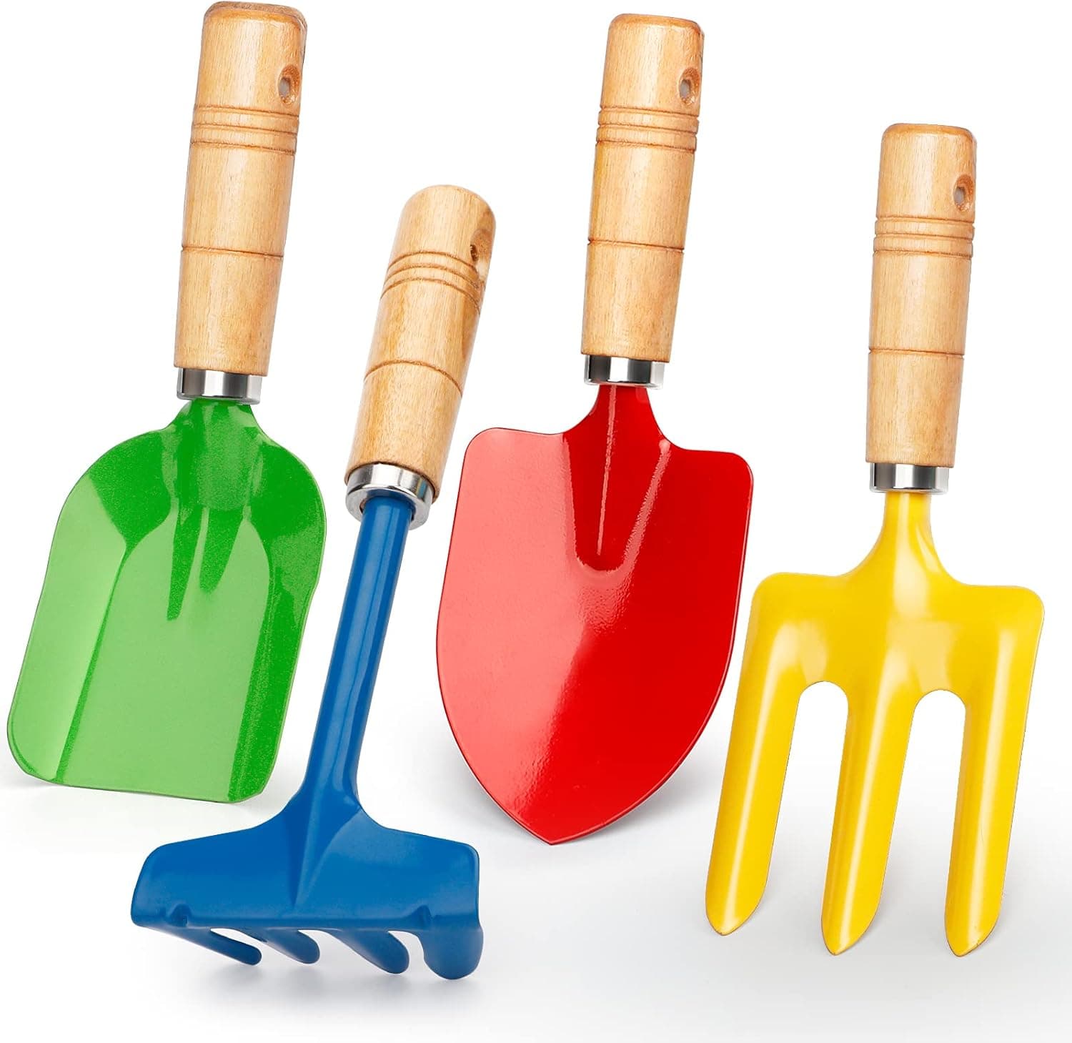 Small Sand Beach Toy Shovels for Kids Adults Metal, Cool Garden Tool Set with Scoop Leaf Rake Weed Fork, Sandbox Toys Gardening Tool Kit Accessories for Indoor Outdoor Gift(4PCS)