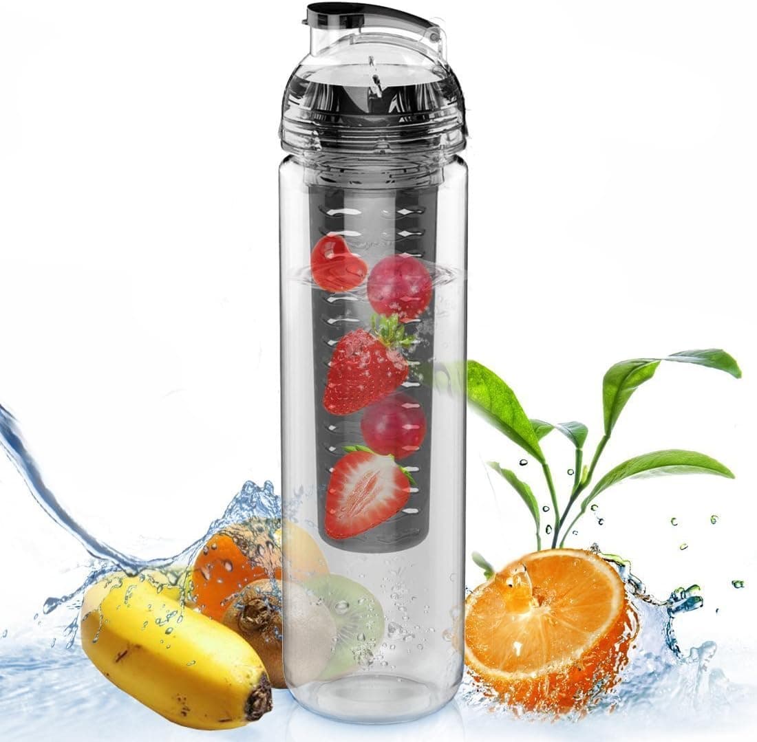 Large 32 oz Fruit Infused Water Bottle - FREE 30 Page Ebook with 100 Recipes Included - Exclusive Colors
