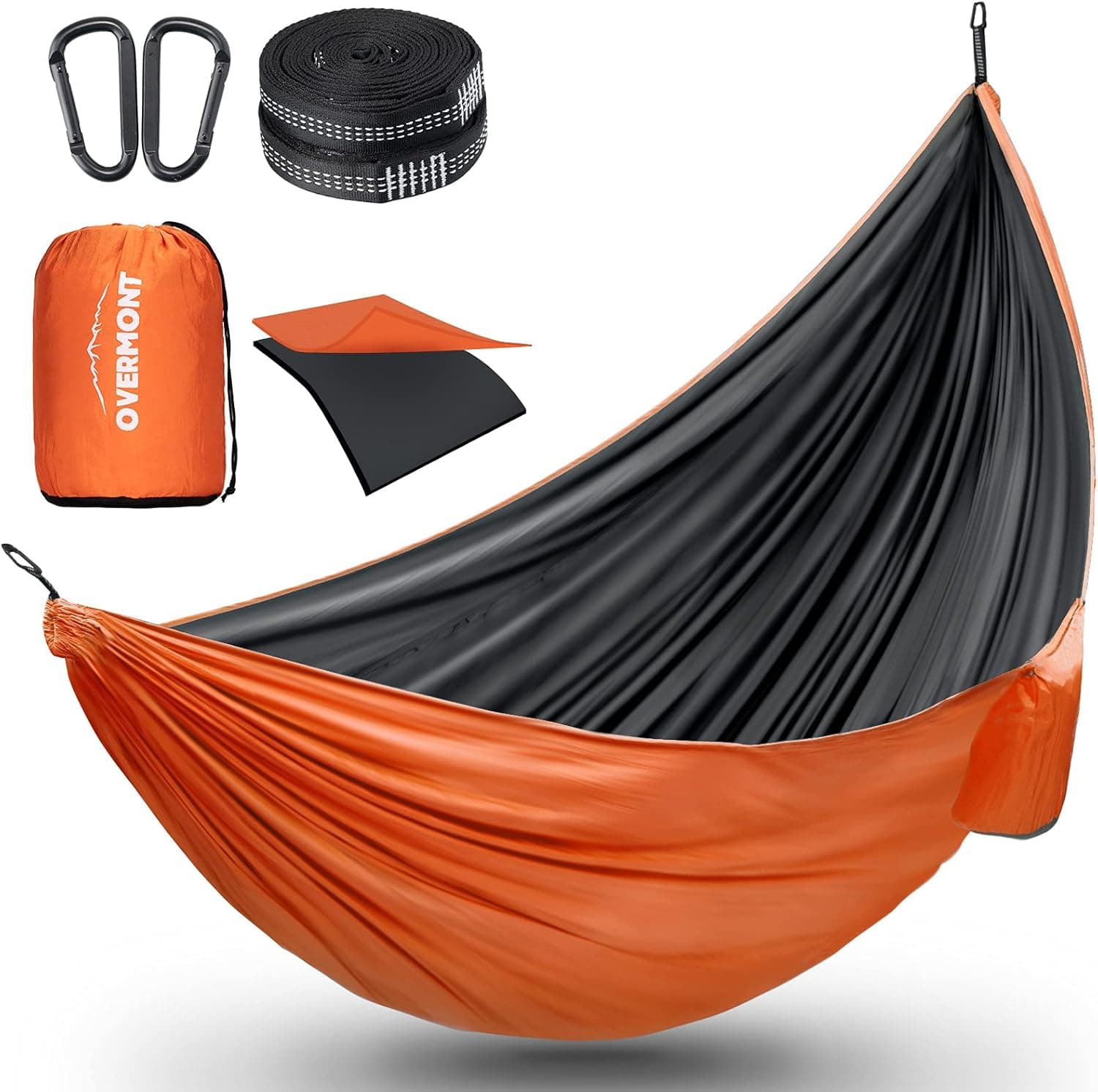 Overmont Hammock for Two Double Layers Outdoor Hammock Portable Camping Hammock Lightweight for Backpacking Hiking Sports Travel with Tree Straps German TUV Certificated Black and Orange