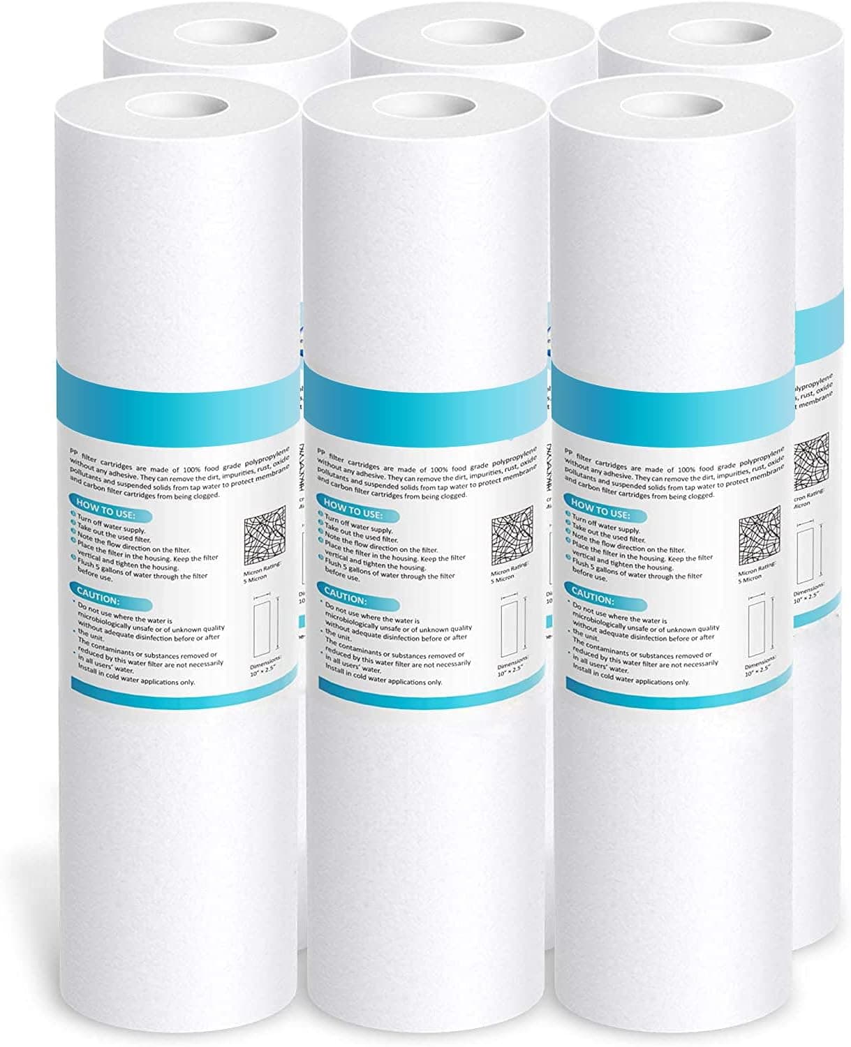 5 Micron Water Filter Replacement 10"x 2.5" Polypropylene Sediment Filter Cartridge for Whole House, Compatible Pack