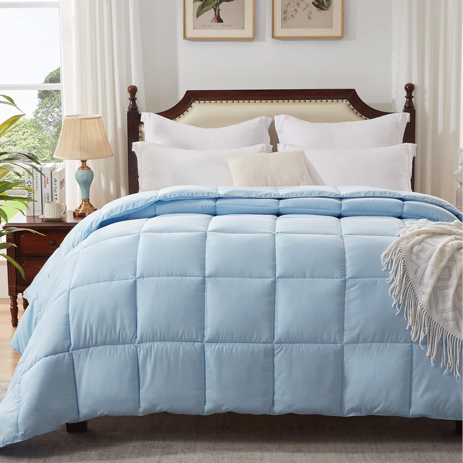 Homelike Moment Queen Comforter Light Blue Lightweight Duvet Insert - Down Alternative Comforters Queen Size, All Season Full Bed Duvet Inserts with Corner Tabs Blue