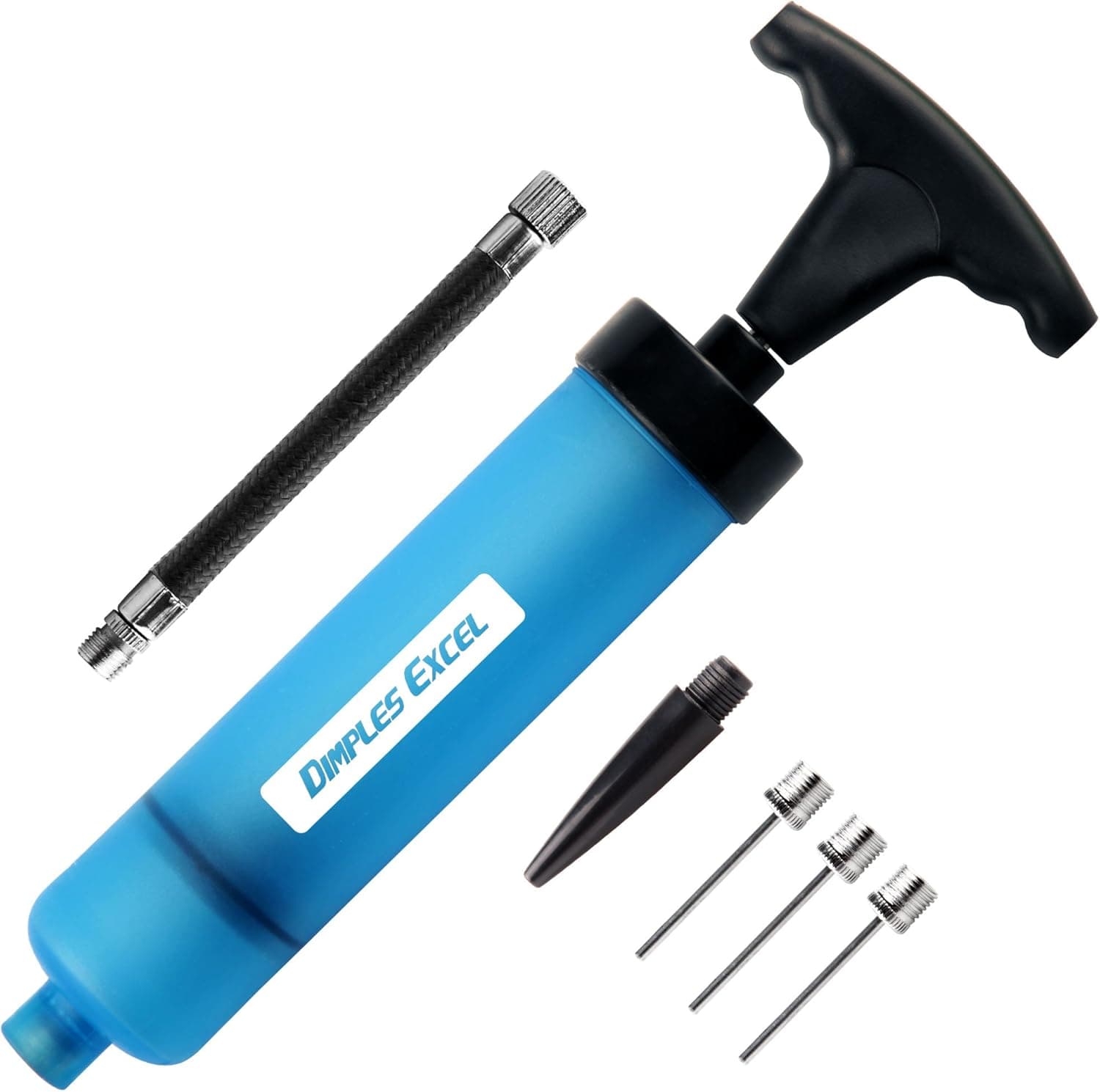 Dimples Excel Ball Pump for Soccer Basketball Football Volleyball Water Polo Ball, Needles and Nozzles Included