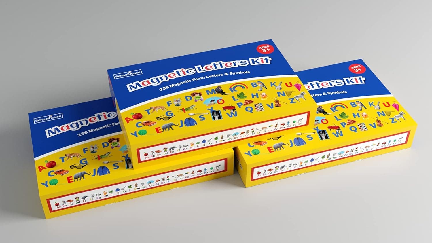 SchoolHouse Learning Classroom Magnetic Letters Kit : 238 PCS 52 Uppercase,182 Lowercase, 1 Sturdy Double-Sided Magnetic whiteboard with Plastic Frame, 4 Markers, 1 Eraser, and 1 Sturdy Storage Box
