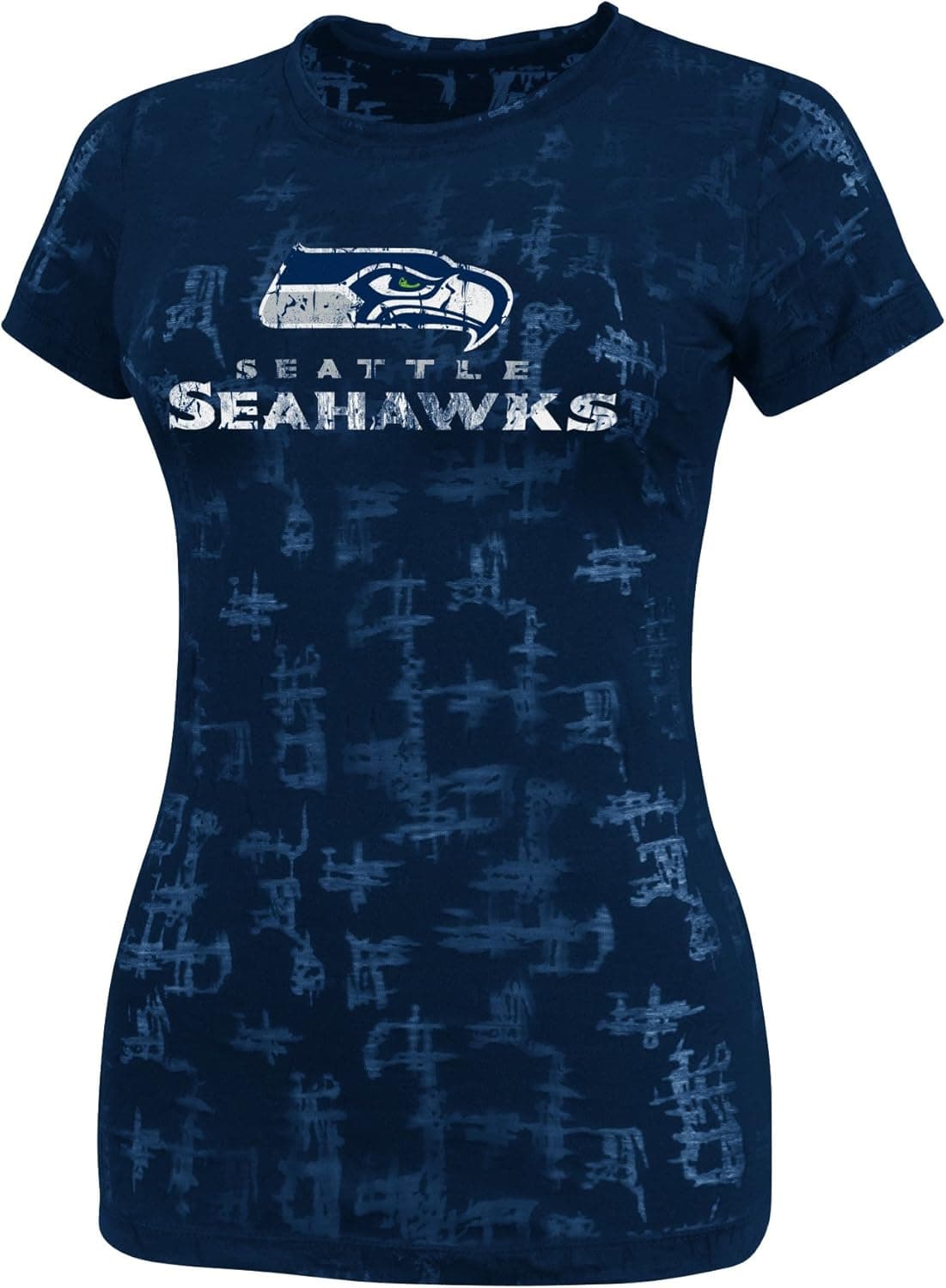 NFL Womens Seattle Seahawks Dream II Athletic Navy Etch Short Sleeve Crew Neck Tee