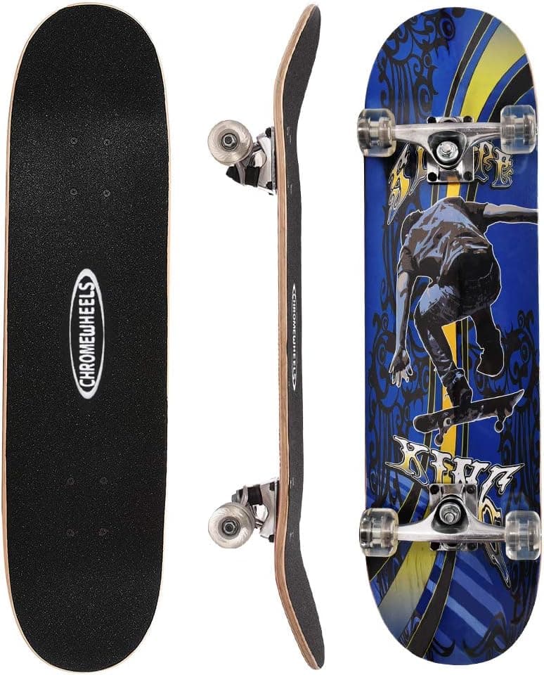 ChromeWheels 31 inch Skateboard Double Kick Skate Board Cruiser Longboard 8 Layer Maple Deck Skateboards for Kids and Beginners