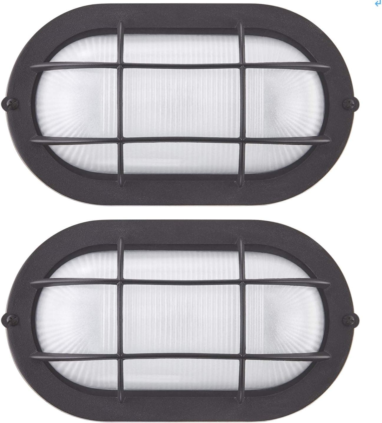 WISBEAM LED Bulkhead Light Worked as Wall Lantern Wall Sconce or Flush Mount Ceiling Light, Dimmable, 6W Replace 60W, 520 Lumen 5000K Daylight White, Water-Proof, ETL Rated, 2-Pack