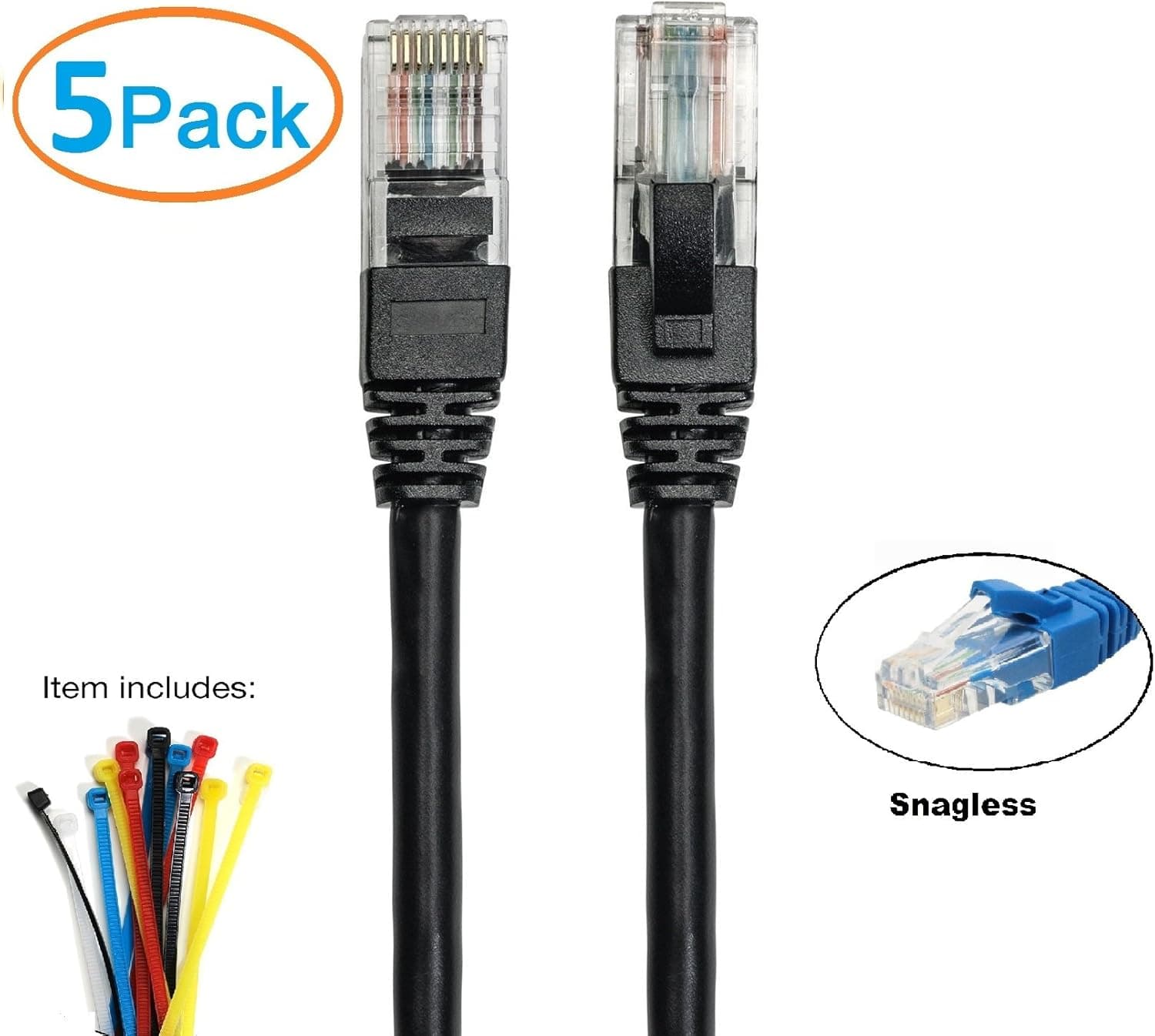 AURUM CABLES Cat6 15 Ft 5pk CCA - Snagless Ethernet Network Cable - 550 Mhz - 5 Pack