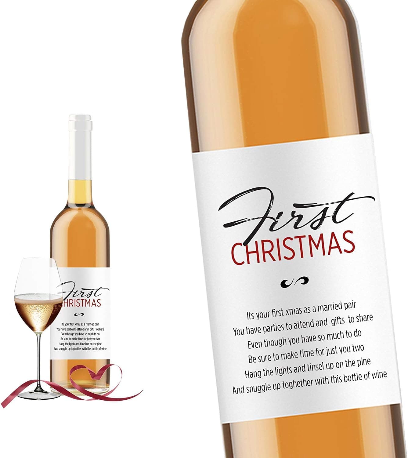 WIne Bottle Stickers - Wine Labels for Wedding & Newlywed Gifts, Wine Stickers Celebrating Marriage Milestones - (FIRST CHRISTMAS)