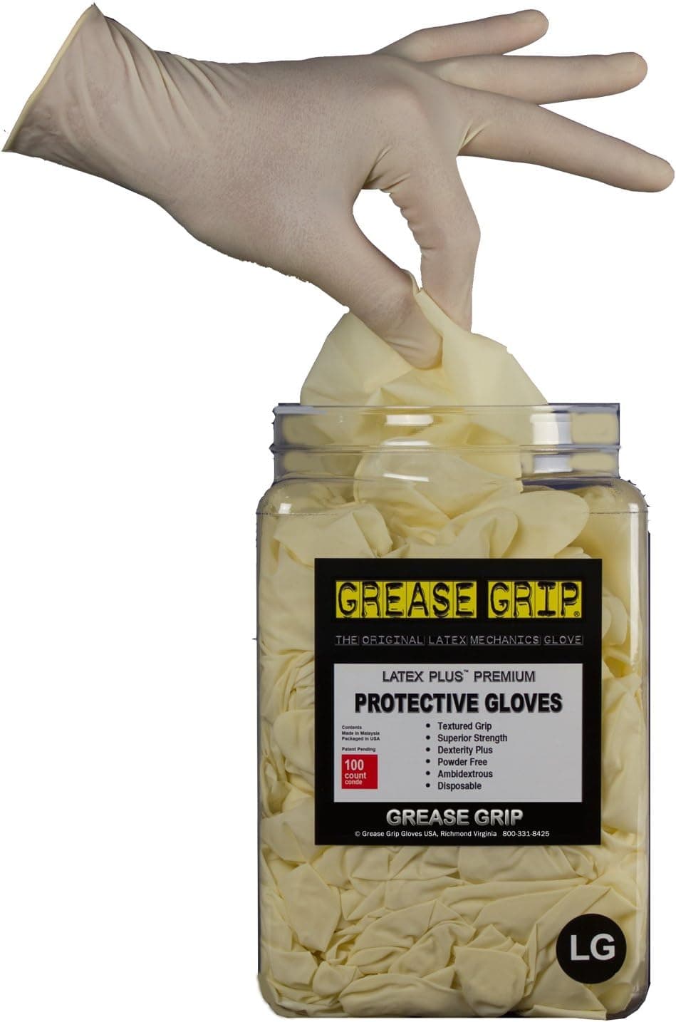 GloveJug Grease Grip The Original Mechanics Powder Free Latex Gloves, Medium