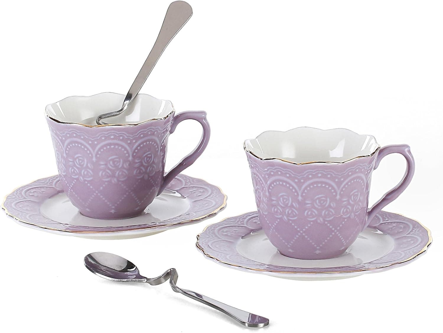 Jusalpha® Porcelain Coffee Bar Espresso Cups and Saucers Set, 2-Ounce FD-TCS01 (Set of 2, Purple)