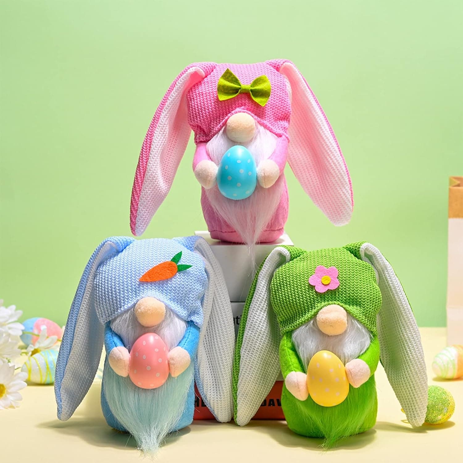 YOUYUANM 3Pcs Easter Bunny Gnomes Decorations, Easter Plush Stuffed Eggs, Easter Cute Plush Doll Gnome Bunny Household Ornaments Gifts