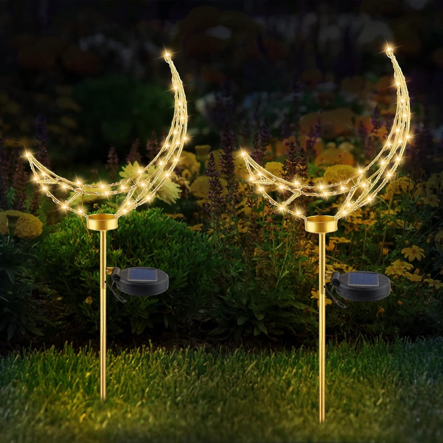 T-SUN 2 Pack Solar Garden Stake Lights, Solar Moon Lights 38 LED 110cm Outdoor Solar Powered Lights for Path, Patio, Lawn, Garden, Yard Decoration
