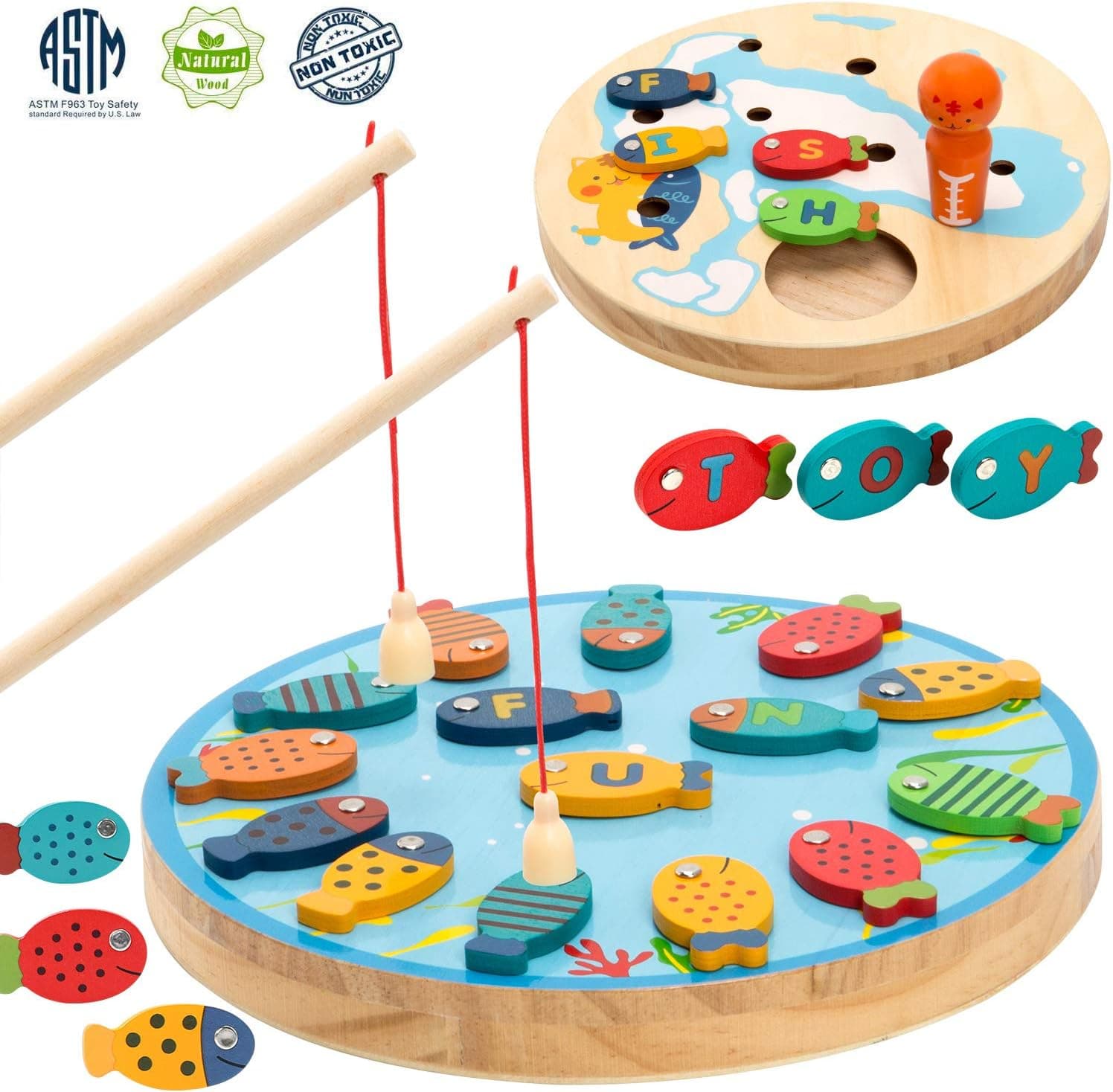 Tepsmigo Magnetic Alphabet Letter Wooden Fishing Game for Toddler Boys Girls Age 3+