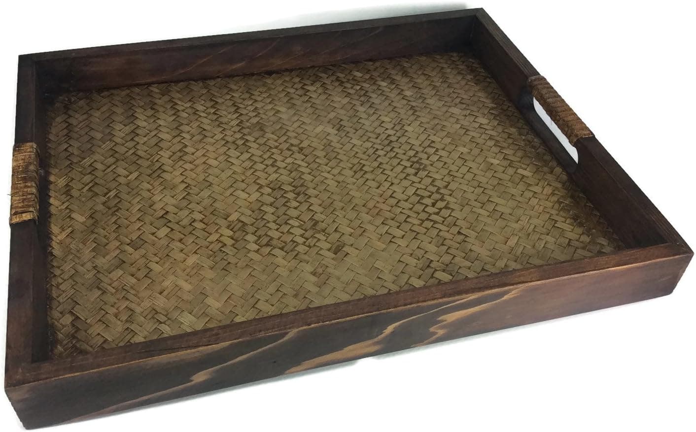 Serving Tray Wooden Handmade Bamboo Oriental Vintage Restaurant Wooden Handcraft 11.5 x 15 Inches