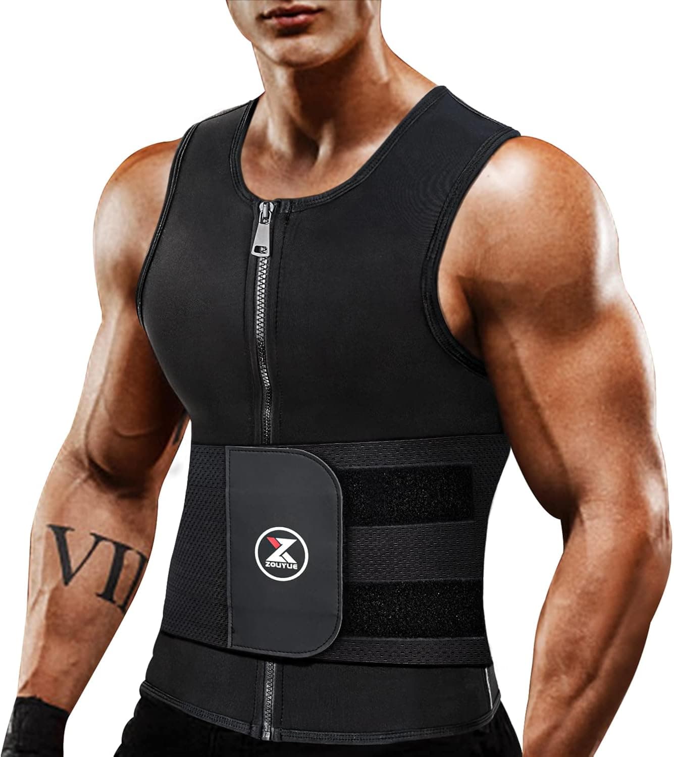 ZOUYUE Mens Sweat Sauna Vest for Waist Trainer, Sweat Sauna Suit Zipper Neoprene Workout Vest for Men