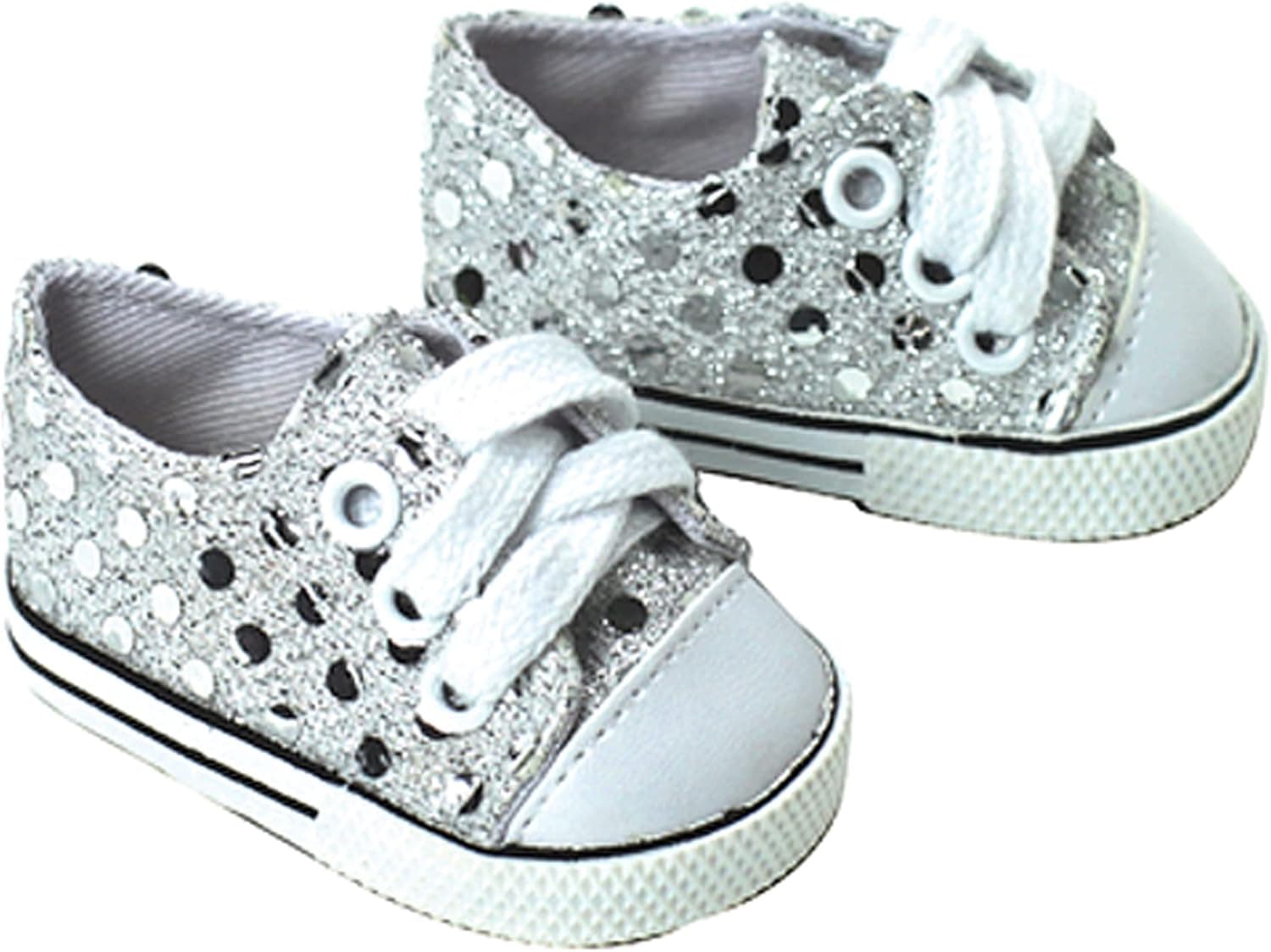 Sophia s Doll Sequin Tennis Sneaker with Laces and Imitation Leather Toe Cap Shoes for 18" Dolls, Silver