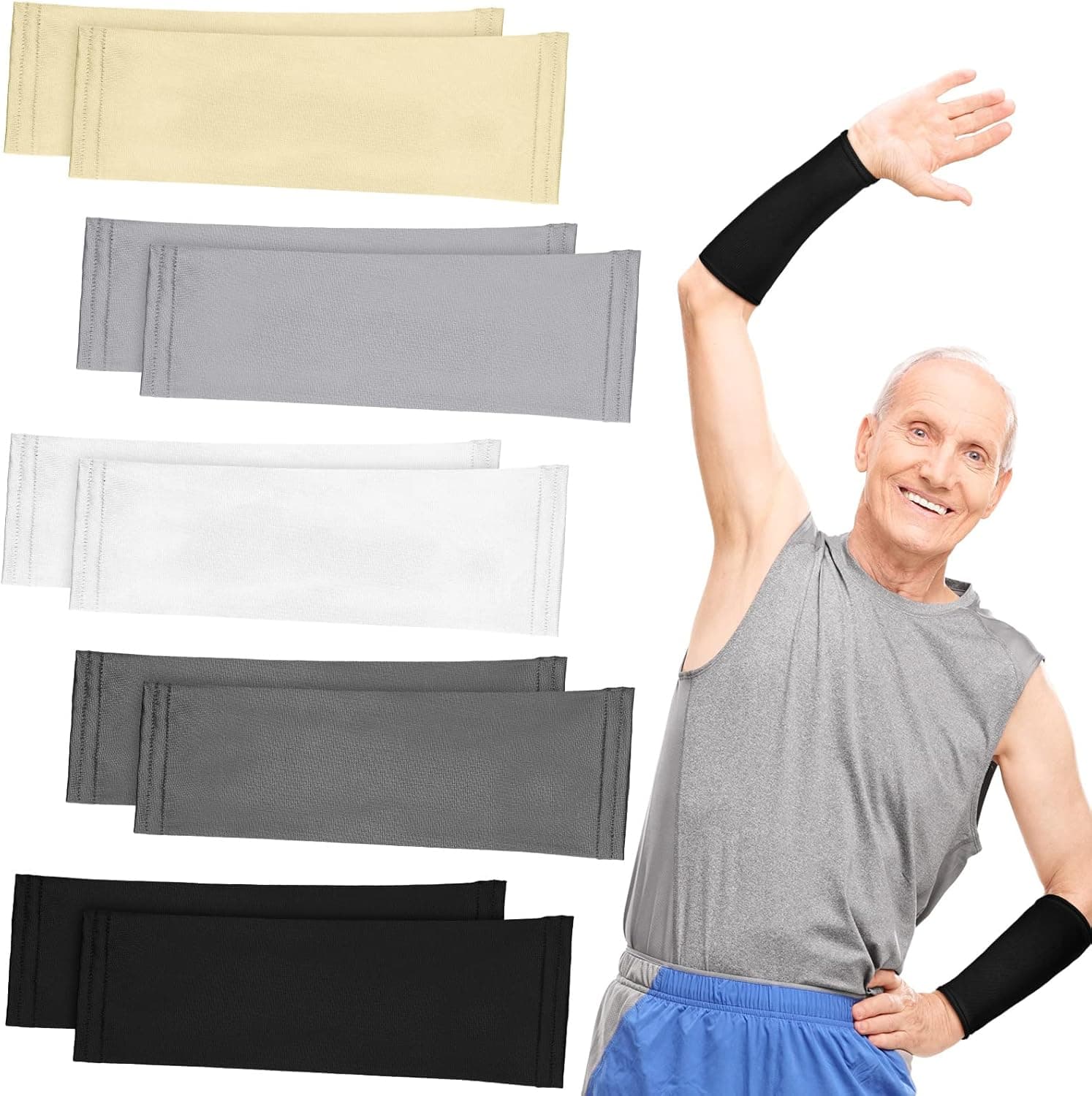Janmercy 10 Pairs Arm Skin Protection Forearm Sleeves Skin Protector Protective Sleeves for Arms Protective Short Protective Arm Covers Forearm Sleeves for Men Women Gardening Work Bruising Abrasions