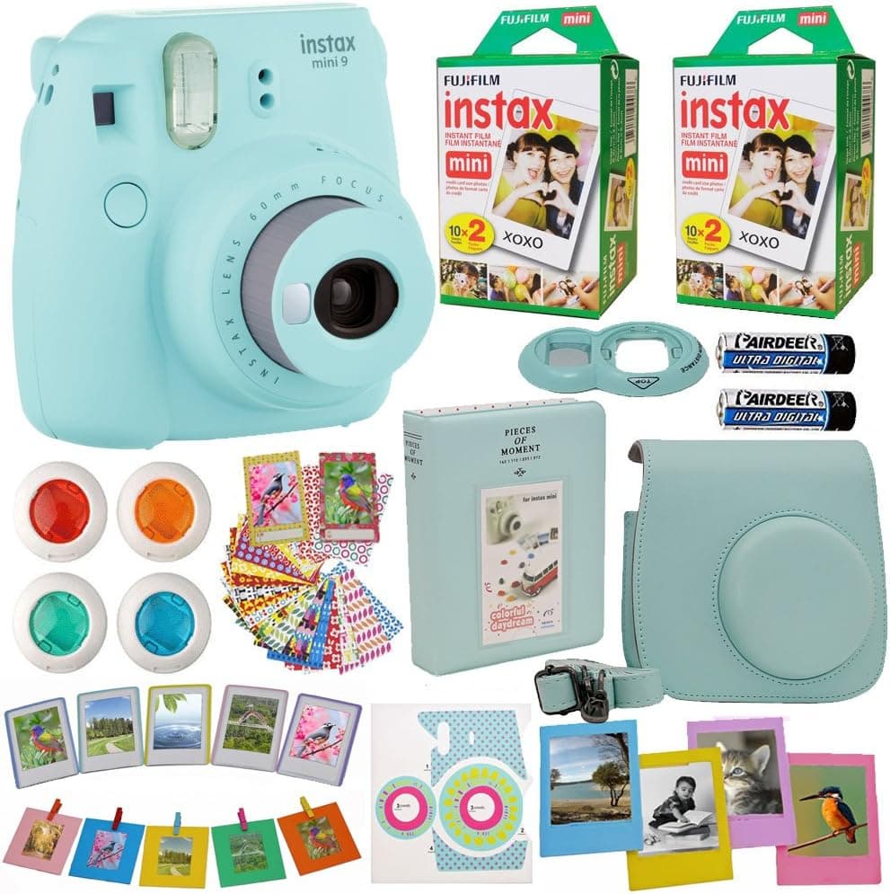 Fujifilm Instax Mini 9 Instant Camera + Fuji INSTAX Film (40 Sheets) Includes Camera Case + Frames + Photo Album + 4 Color Filters and More (Blue)