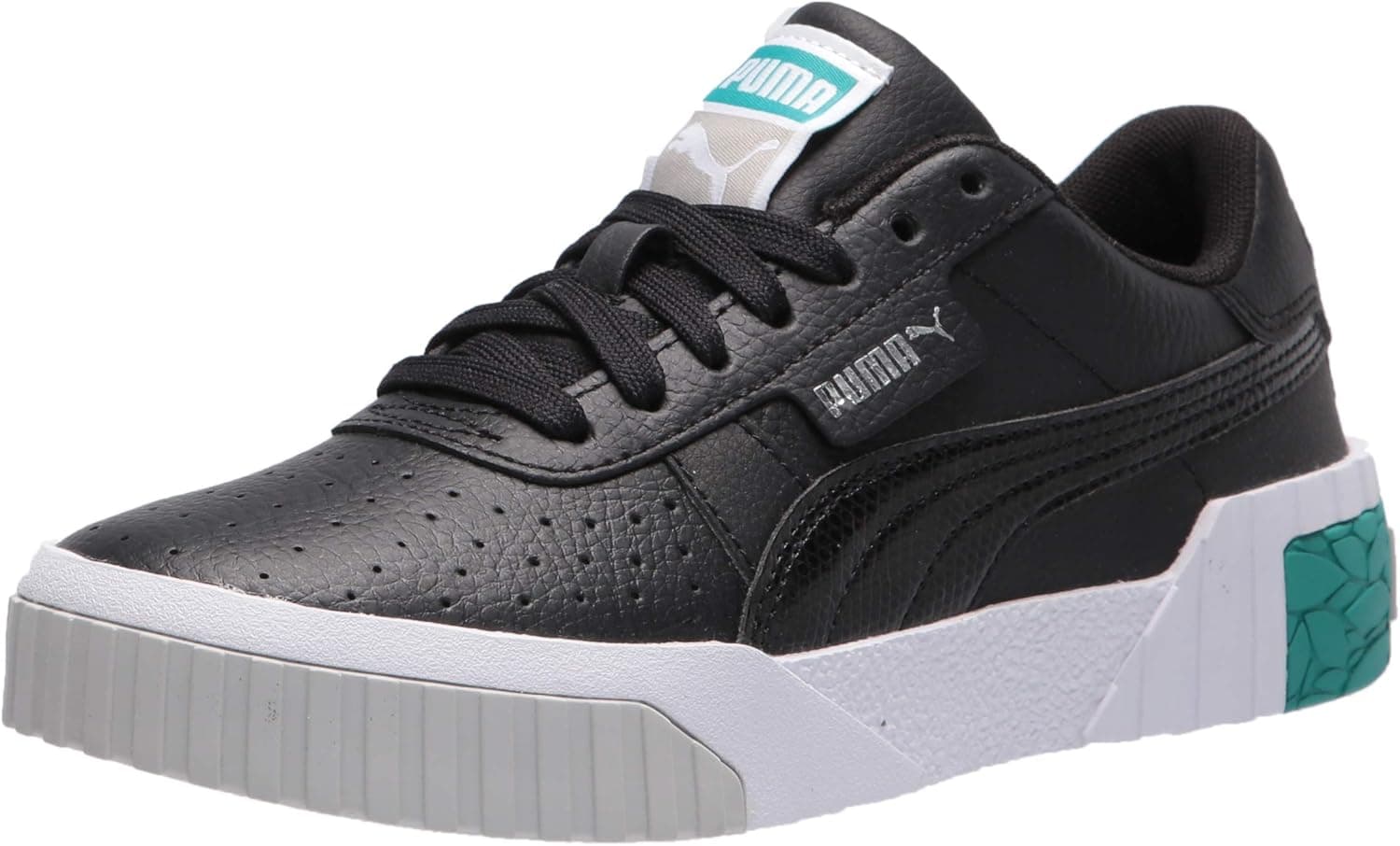 PUMA unisex-child California Sneaker, Black-Viridian Green, 1 Little Kid