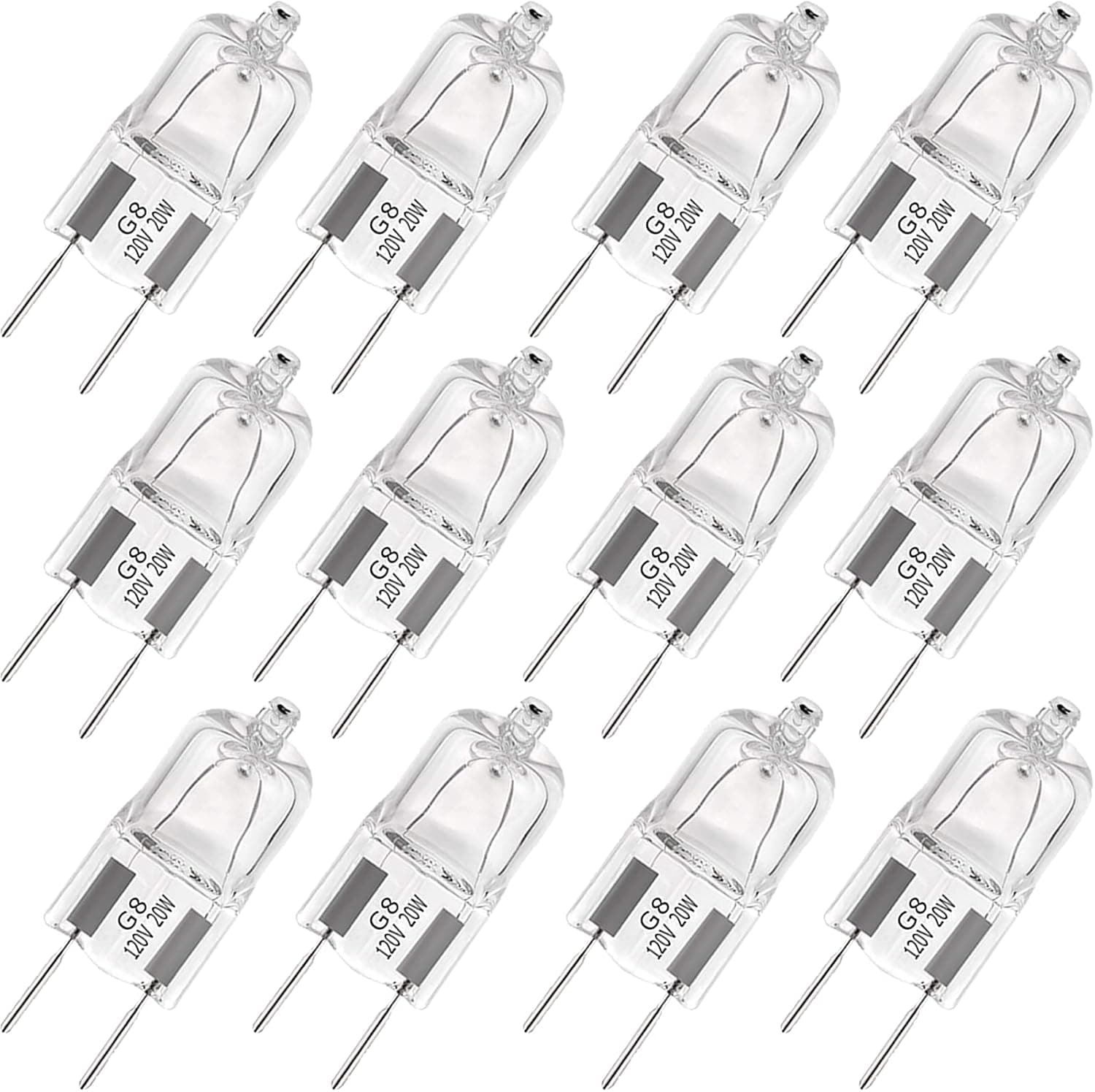 G8 Halogen Light Bulbs 20W 120V G8 Base 2Pin Xenon Light Bulb T4 Type Shorter 35mm (1.38") Length (12Pack)