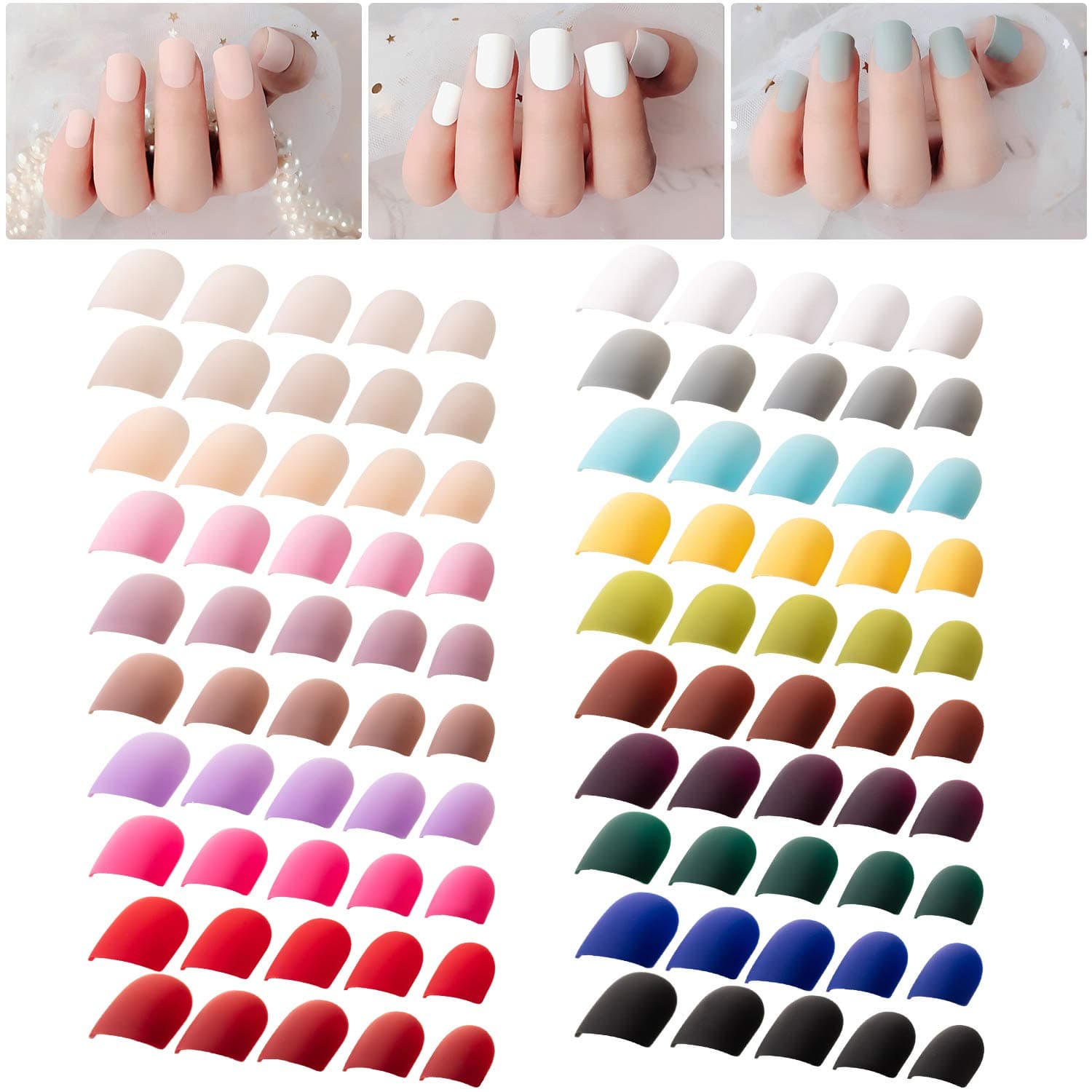 480 Pieces 20 Colors Short Square Matte False Nails Full Cover Fake Nails Artificial Acrylic Nail Design Tips with for Women Girls Nail Decorations