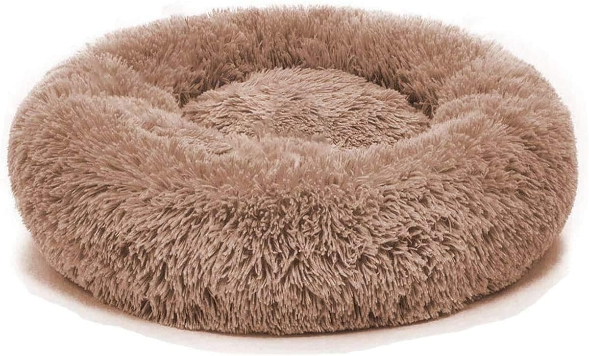 Donut Cat Dog Bed, Faux Fur Marshmellow Dog Cat Bed, Self Warming Cuddler Washable Round Pet Bed for Cats and Small Dogs (S(19.7inch), Coffee)